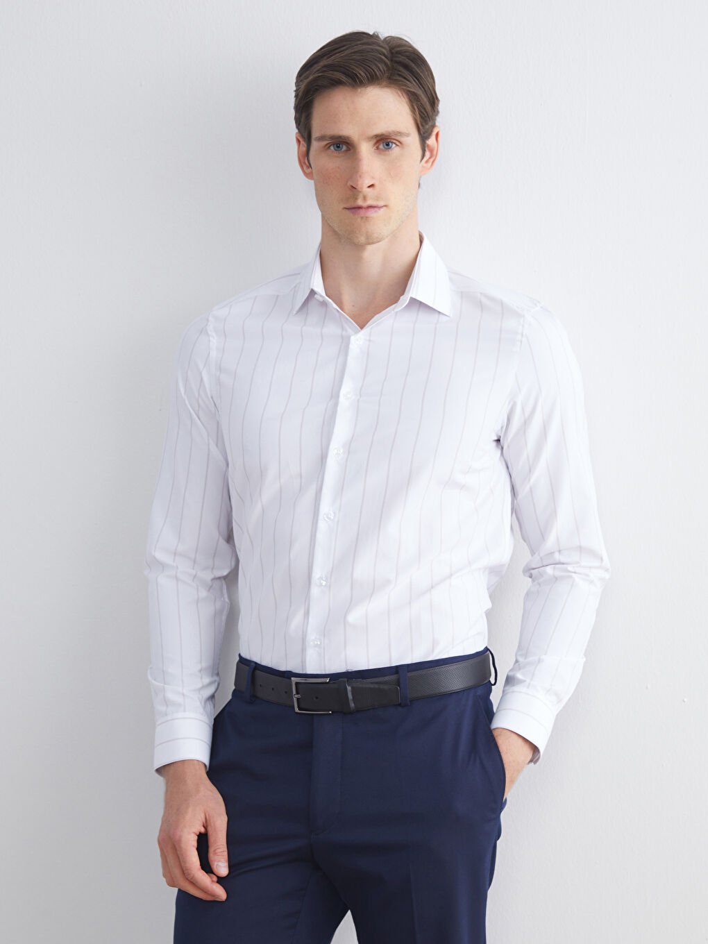 LCWAIKIKI Formal Slim Fit Long Sleeve Striped Twill Men's Shirt -W52192Z8-LE8