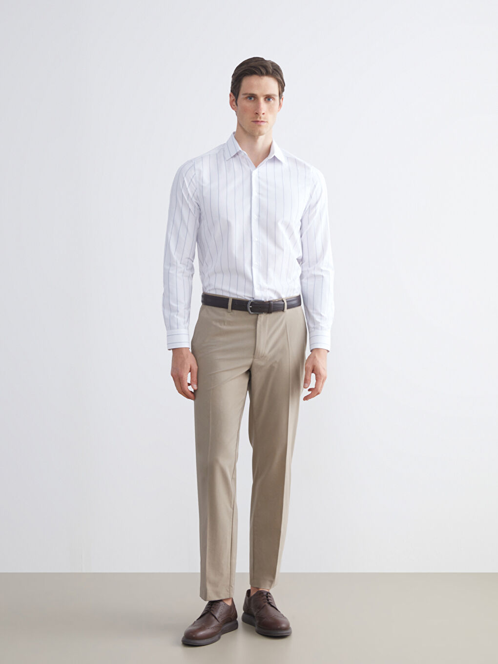 Slim Fit Long Sleeve Striped Twill Men's Shirt-1
