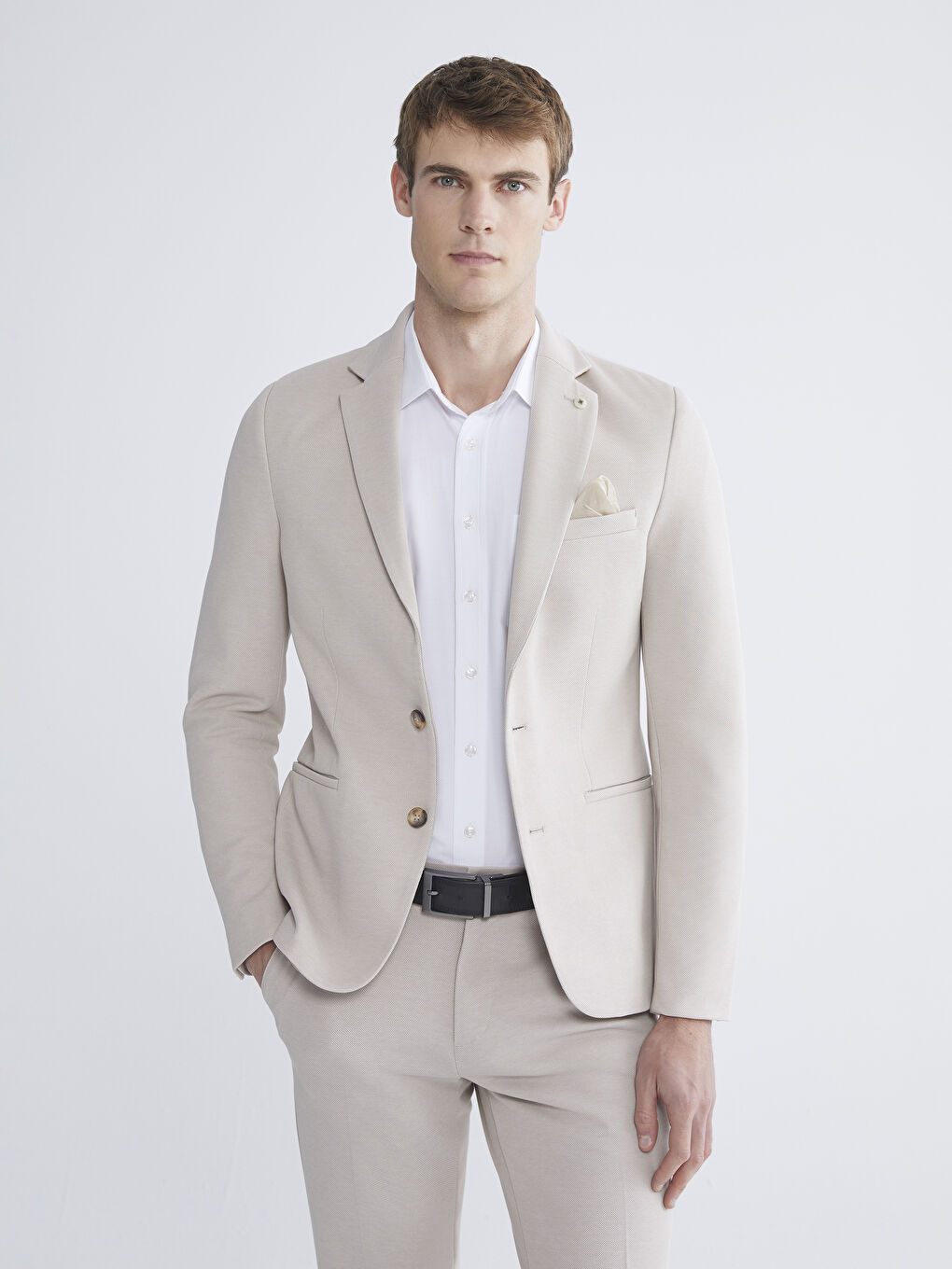 Bej Dar Kalıp Erkek Blazer Ceket-1