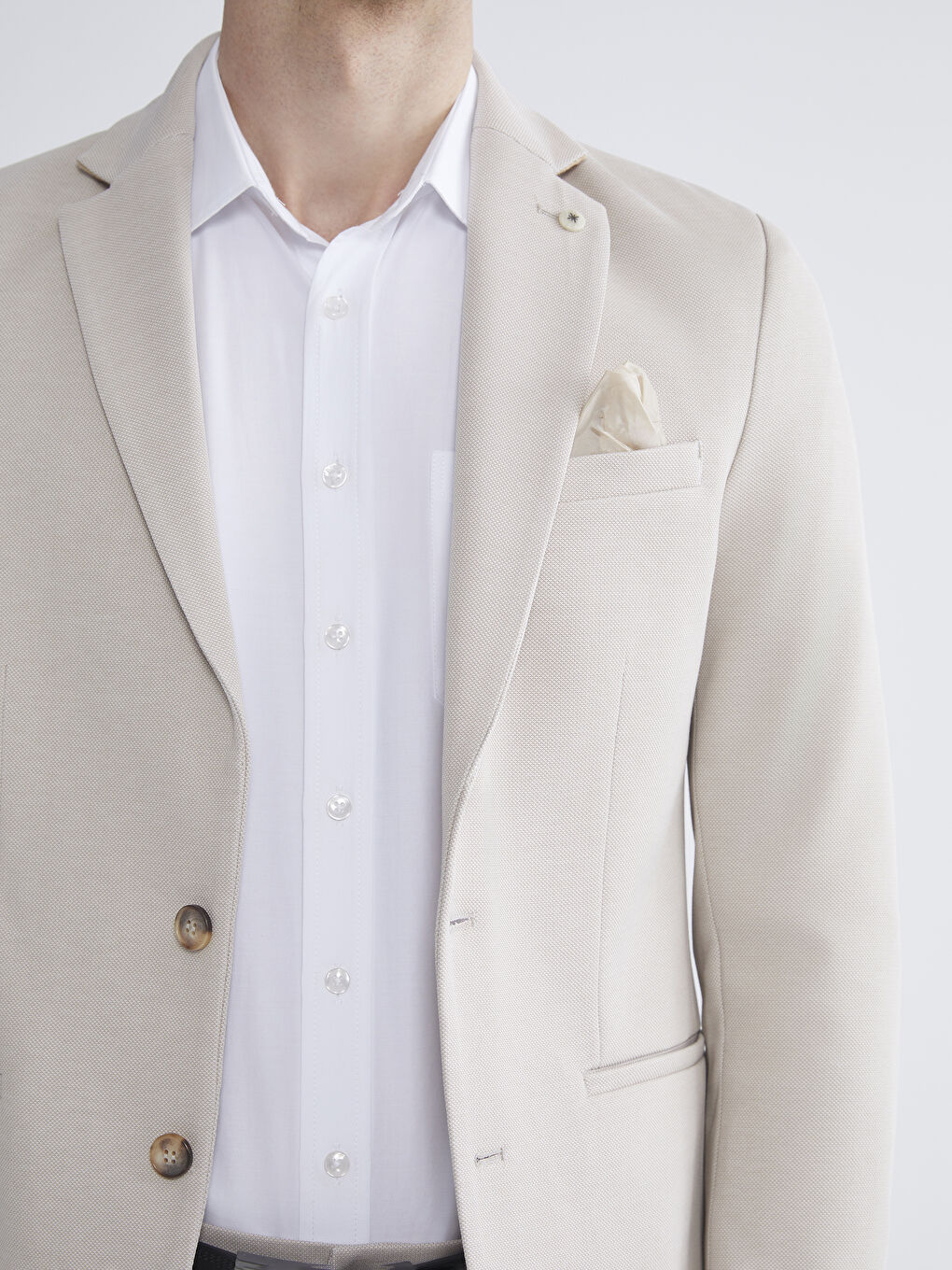 Bej Dar Kalıp Erkek Blazer Ceket-4