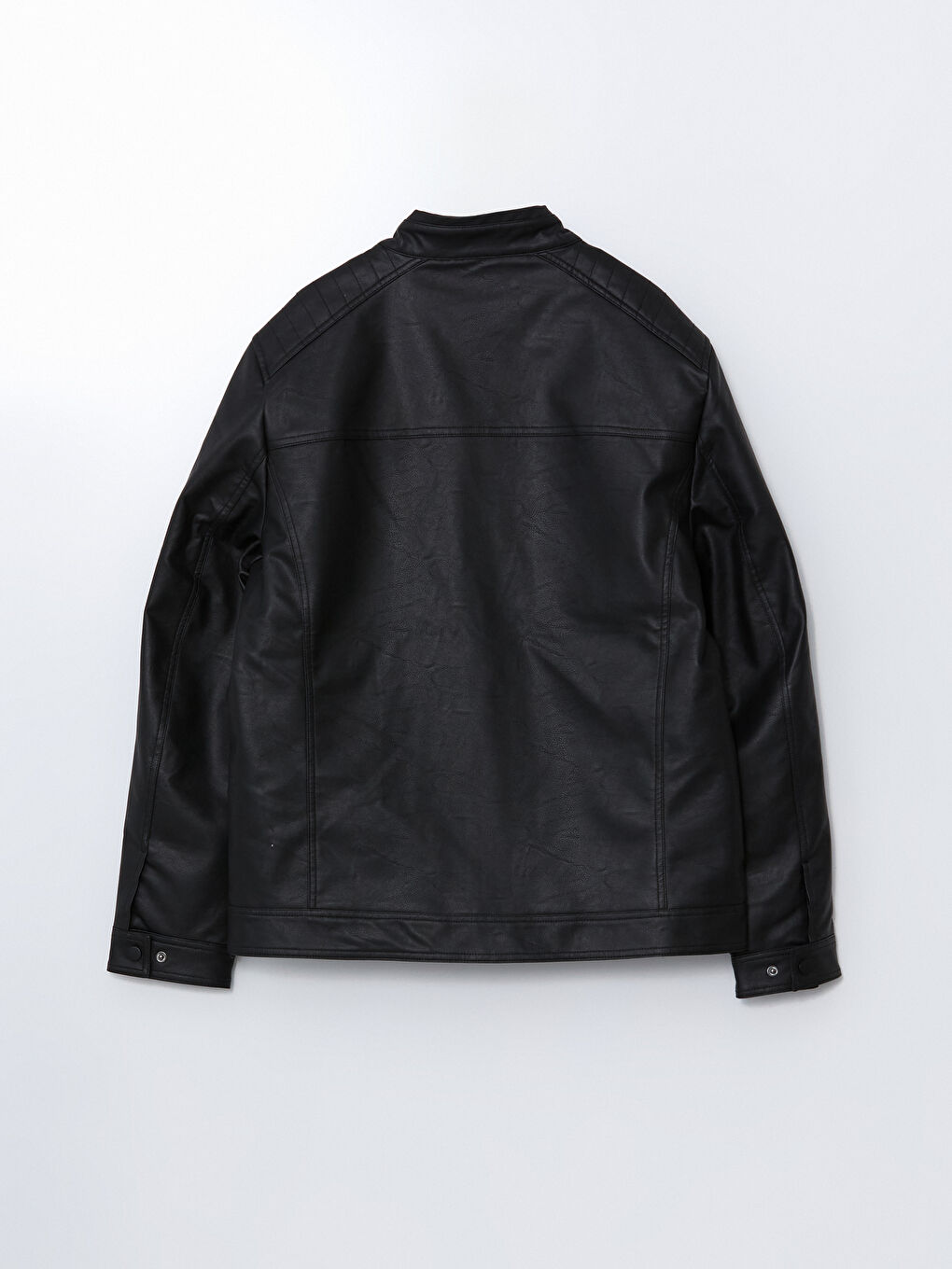 Siyah Büyük Beden Standart Kalıp Biker Yaka Erkek Deri Görünümlü Ceket-2