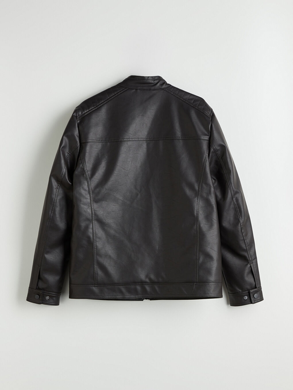 Kahverengi Büyük Beden Standart Kalıp Biker Yaka Erkek Deri Görünümlü Ceket-7