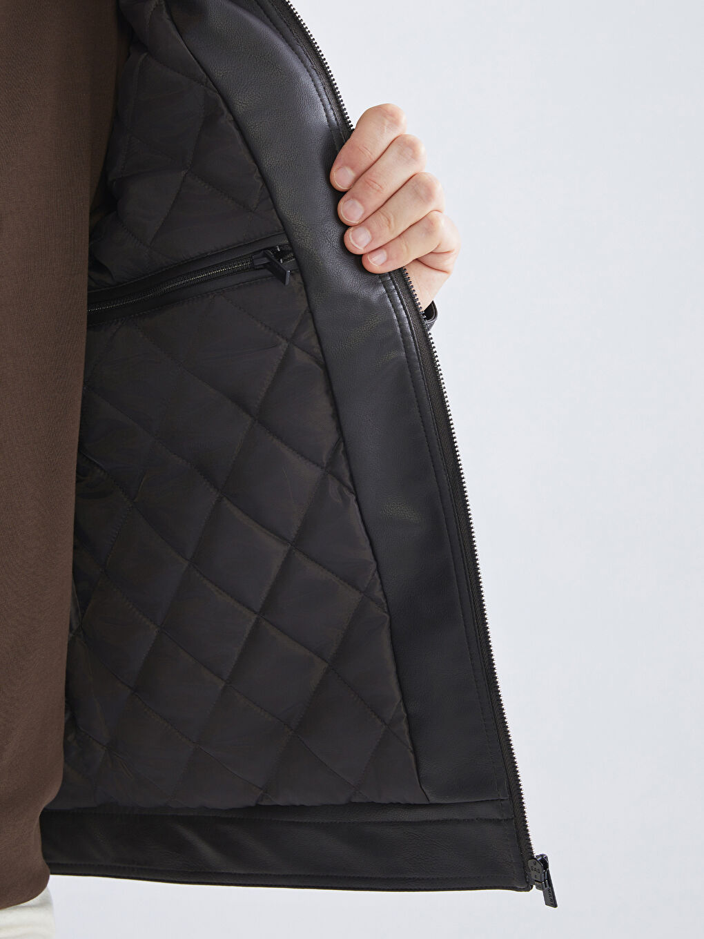 High Collar Men's Leather Look Coat-2