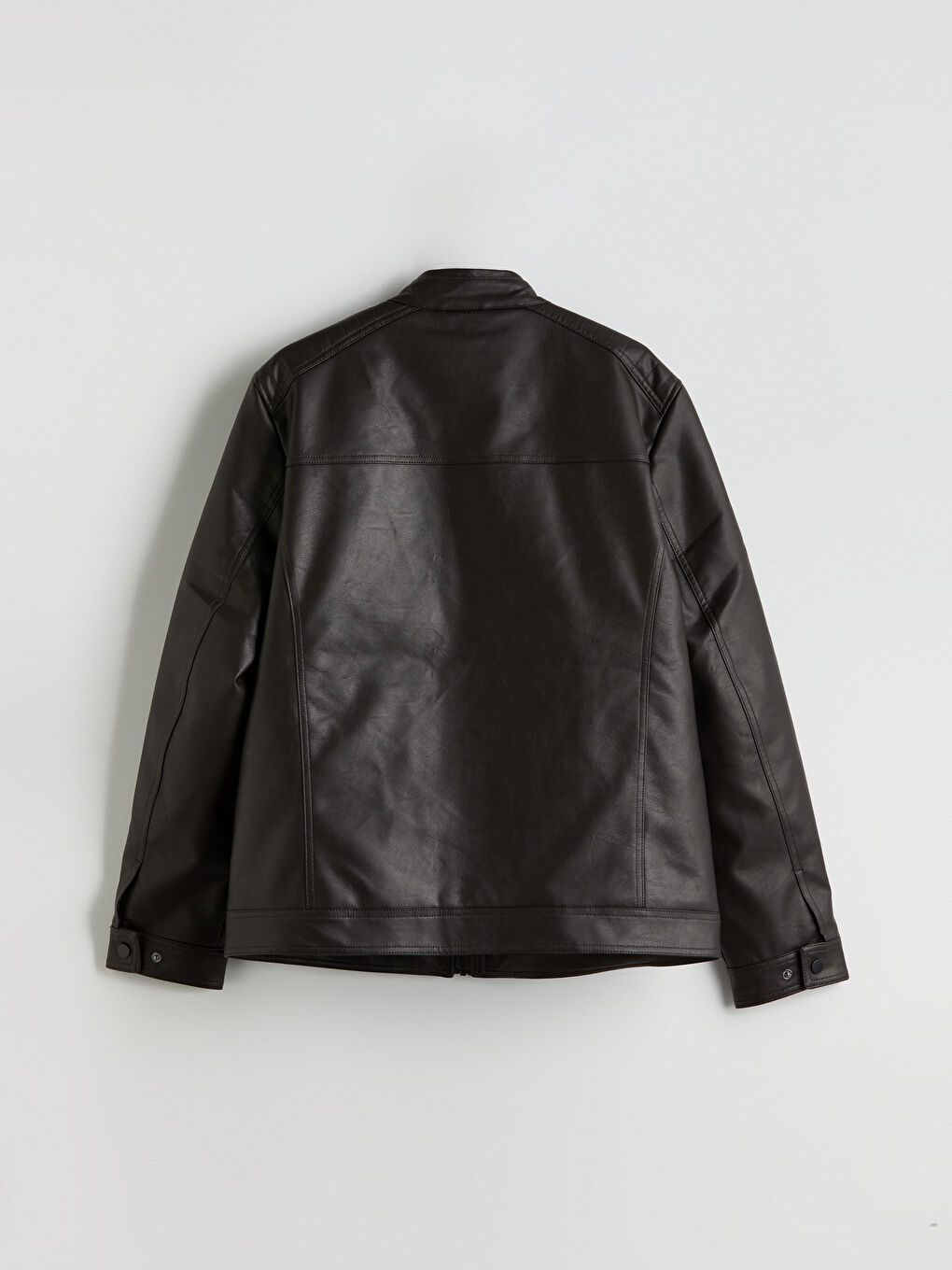 High Collar Men's Leather Look Coat-7