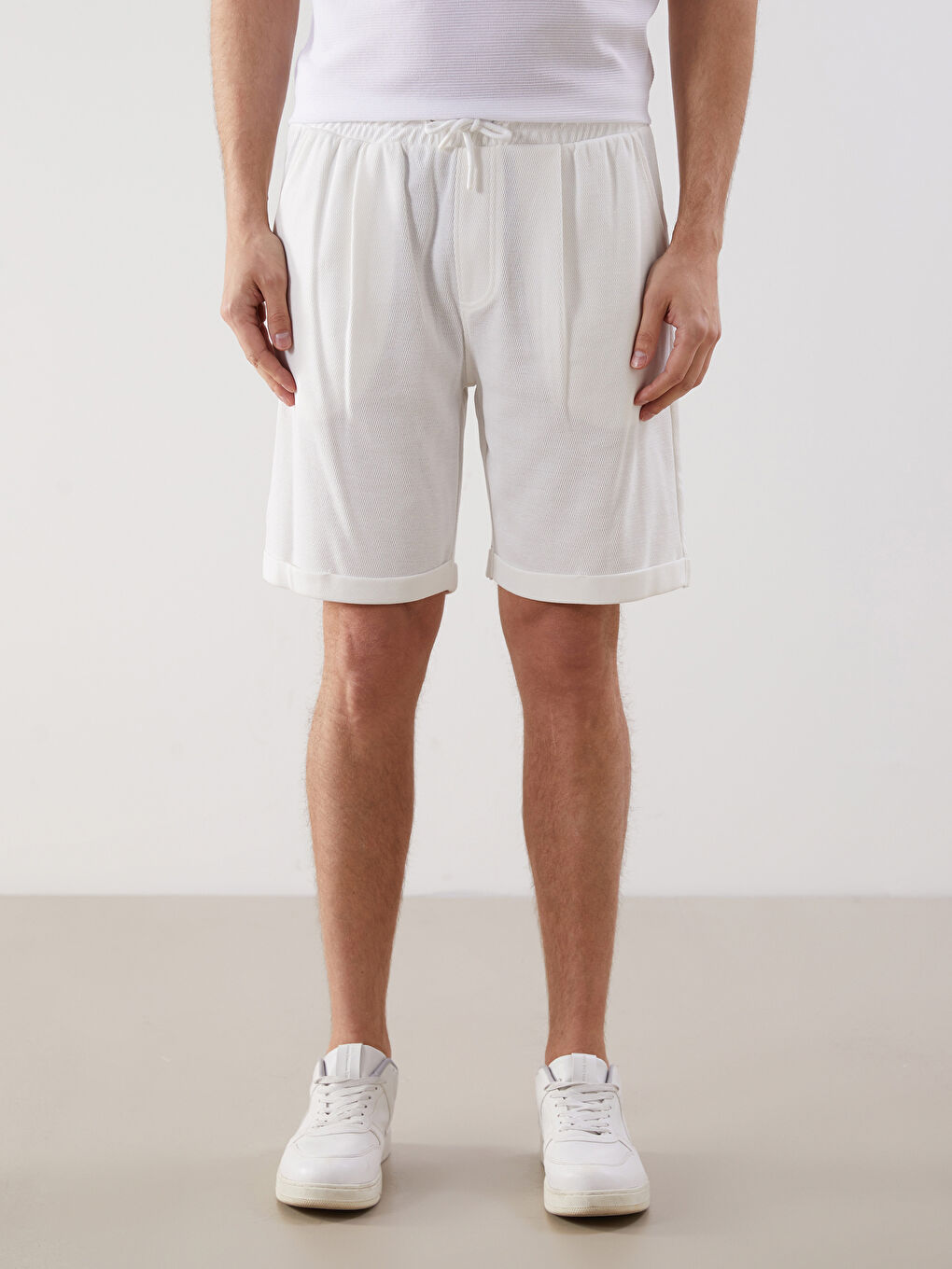 Ekru Standart Kalıp Erkek Şort-4