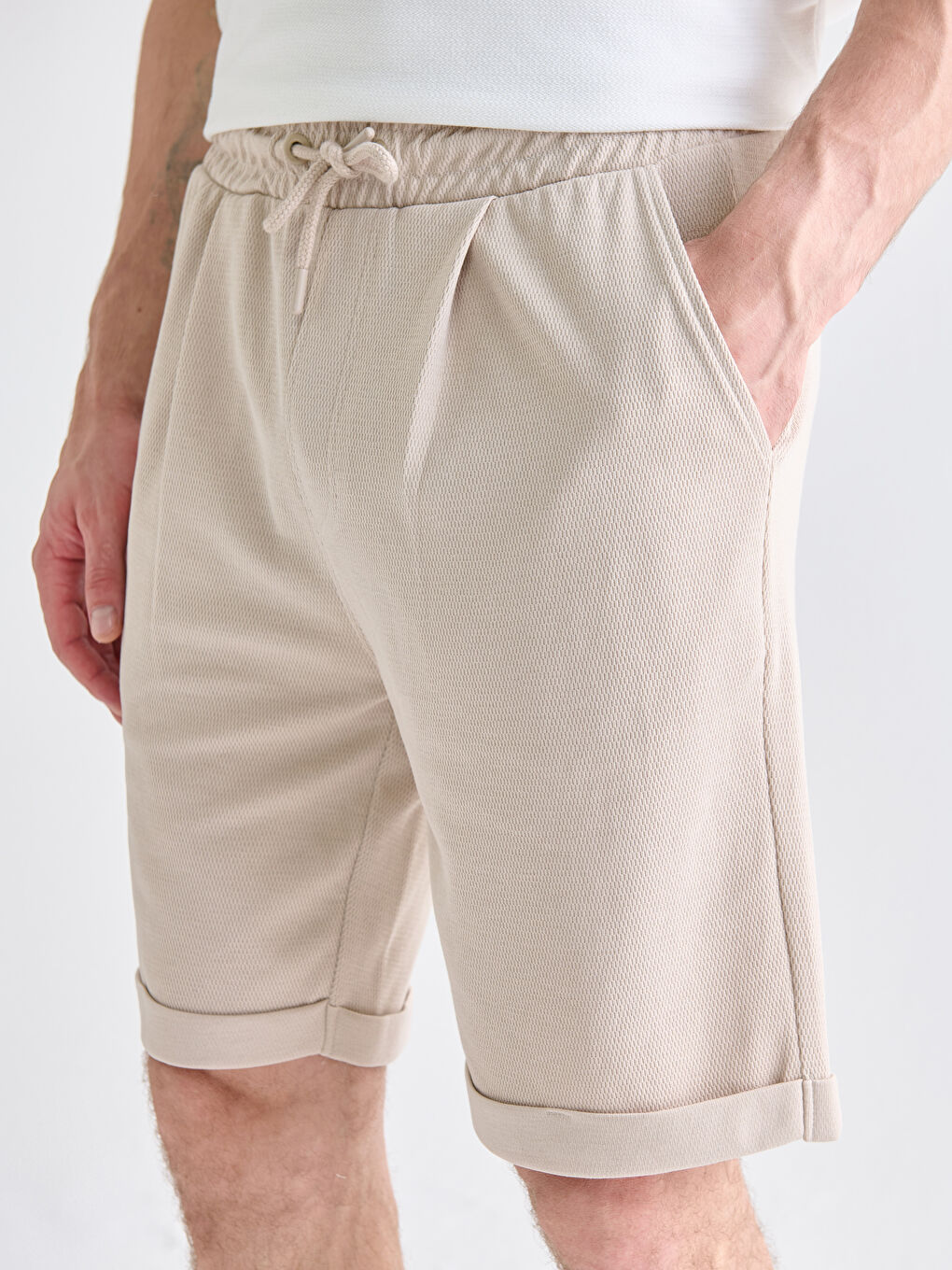 Bej Standart Kalıp Erkek Şort-5