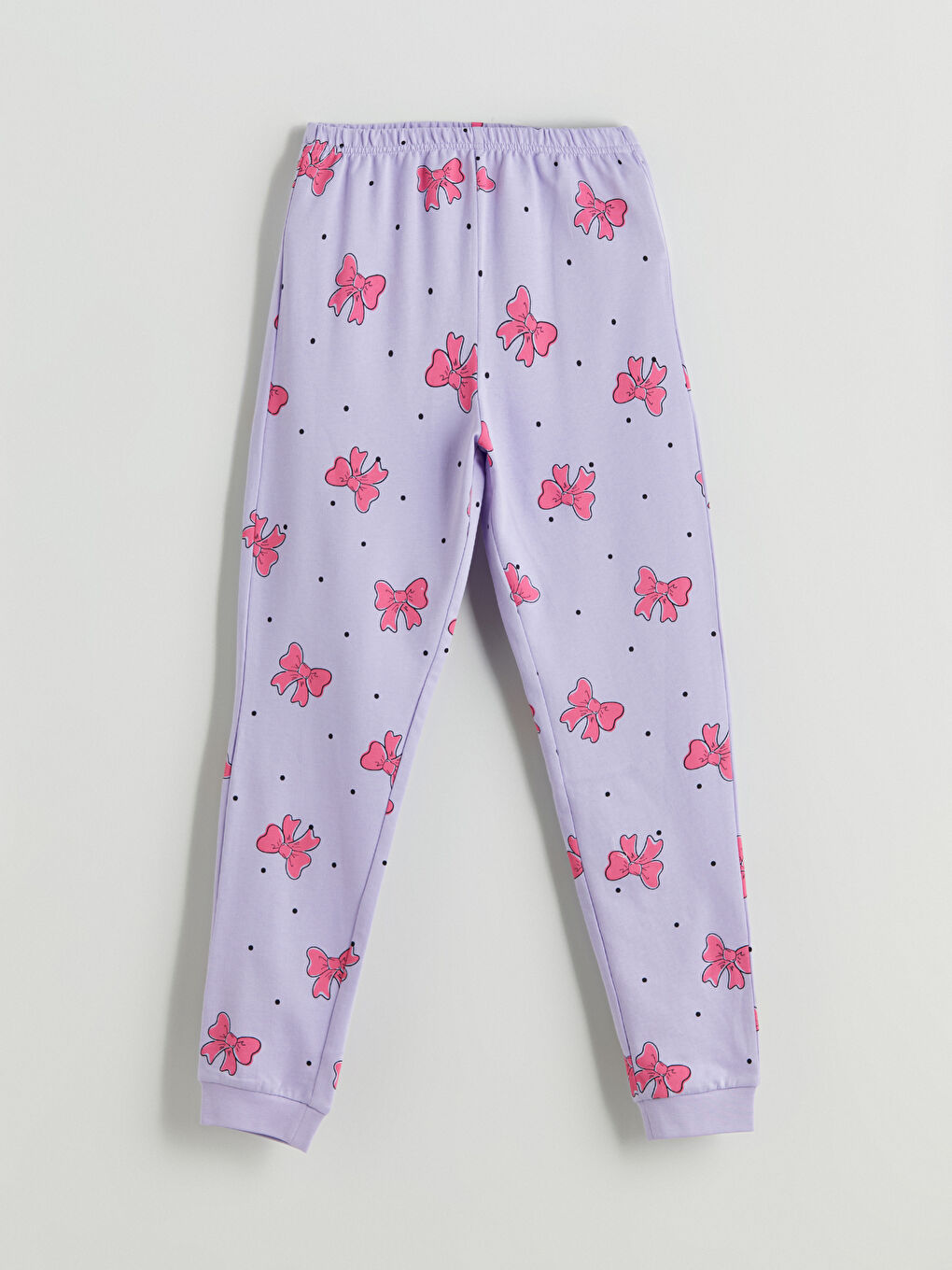 Lila Beli Lastikli Fiyonk Desenli Kız Çocuk Pijama Alt