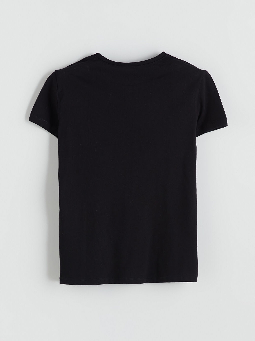 Siyah Bisiklet Yaka Kısa Kollu Kız Çocuk Tişört-1