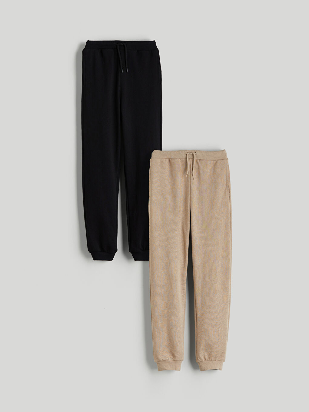 Bej Beli Lastikli Kız Çocuk Jogger Eşofman Alt 2'li