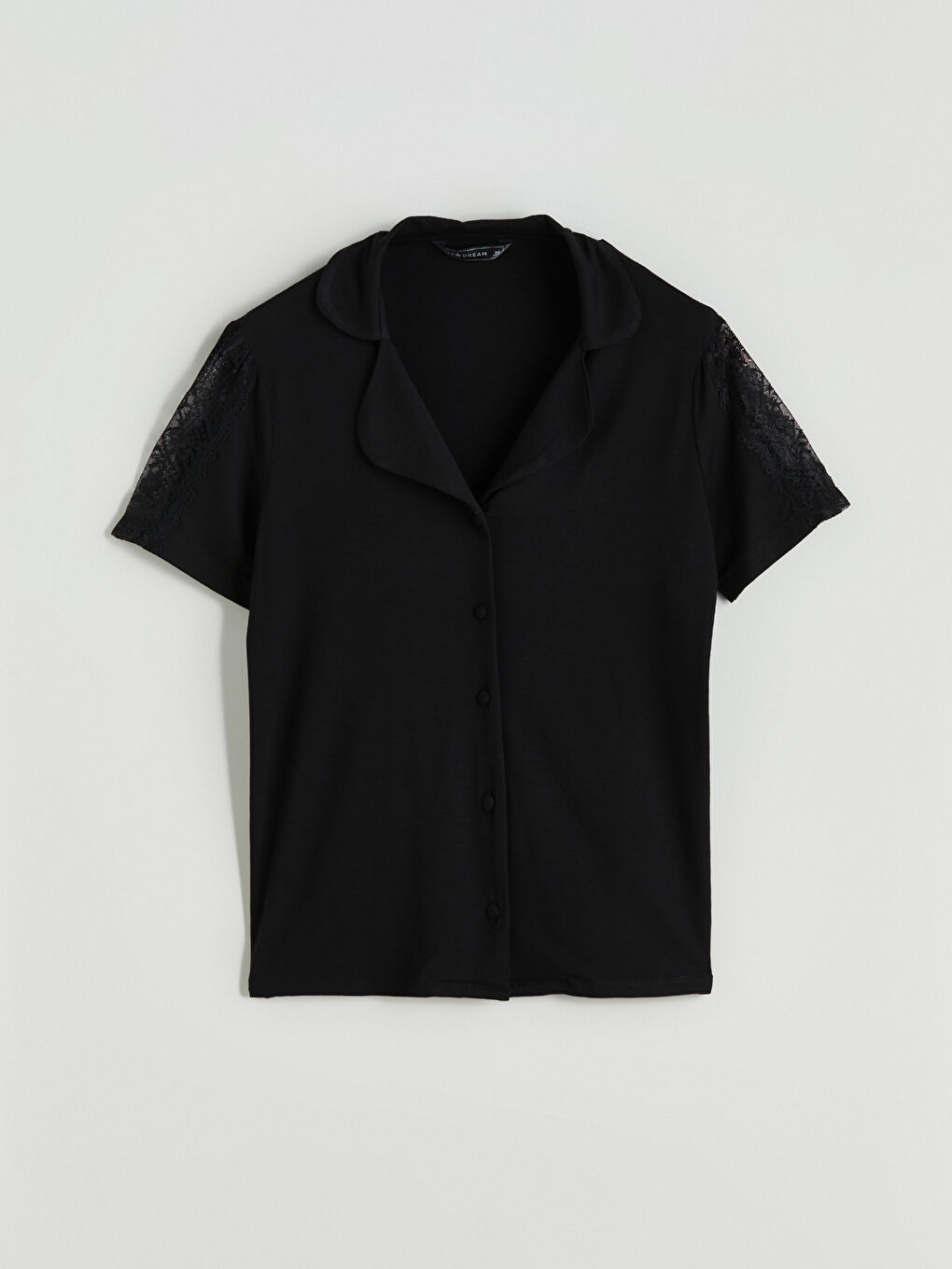 Siyah Gömlek Yaka Dantel Detaylı Kadın Pijama Takımı-7