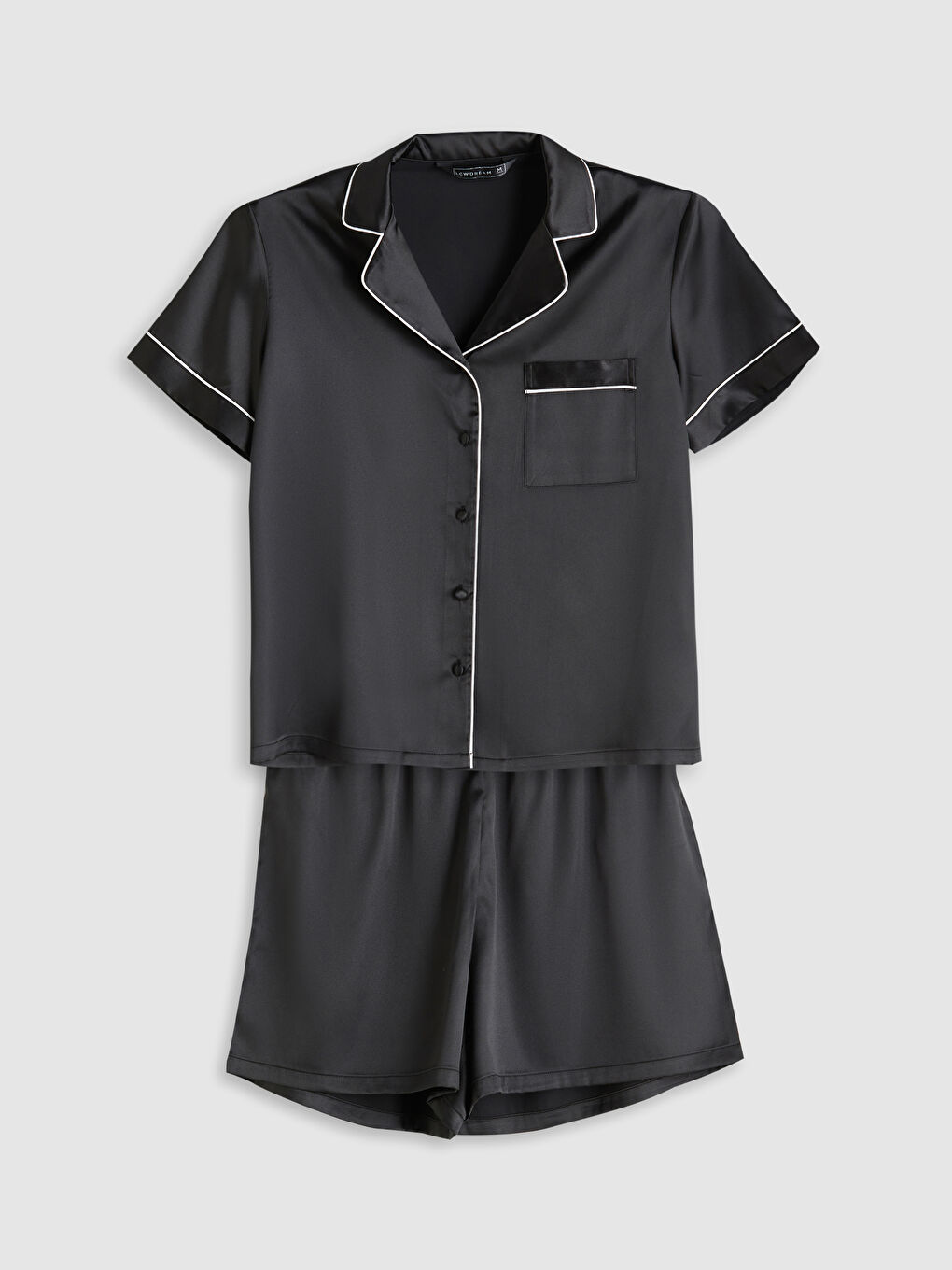 Siyah Gömlek Yaka Kadın Şortlu Pijama Takımı-6