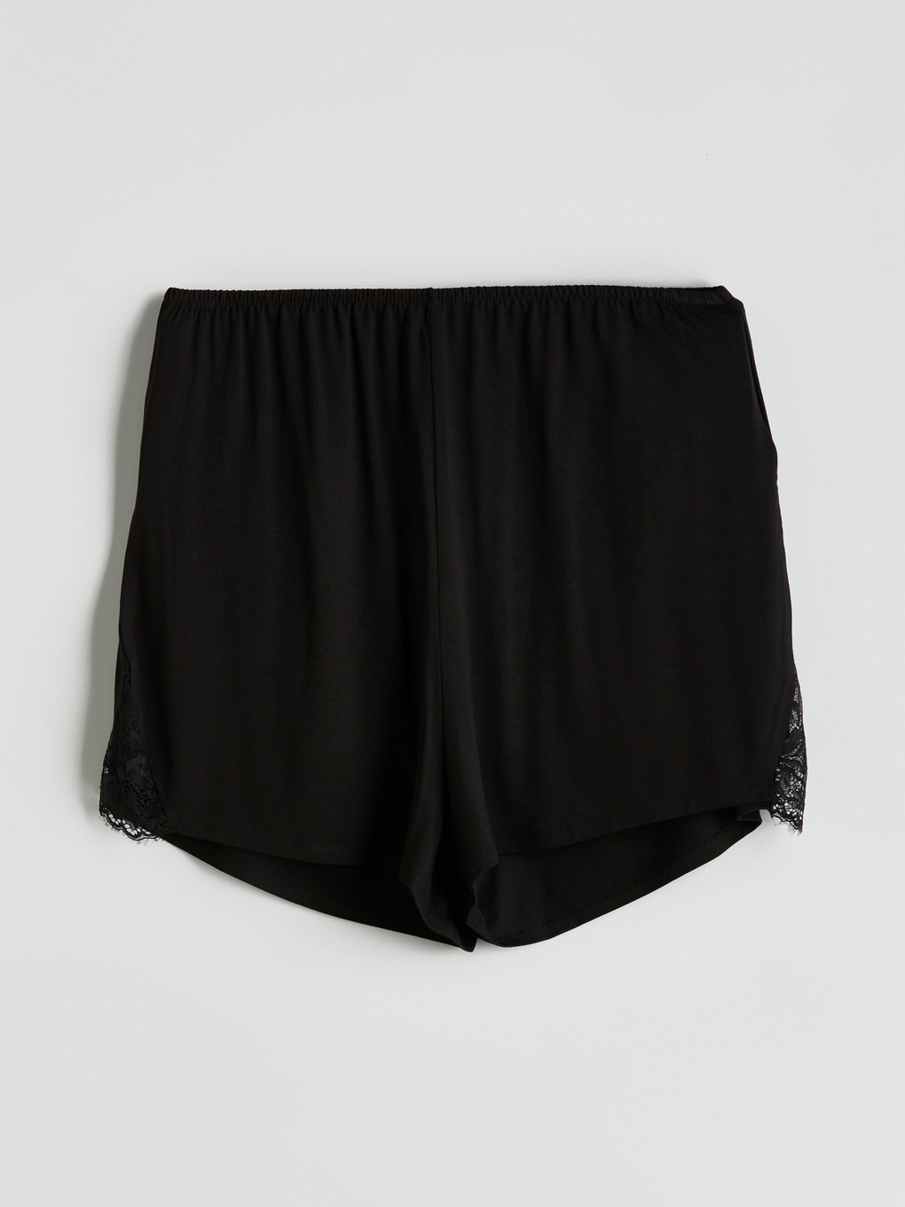 Siyah Beli Lastikli Dantel Detaylı Kadın Şort Pijama Alt