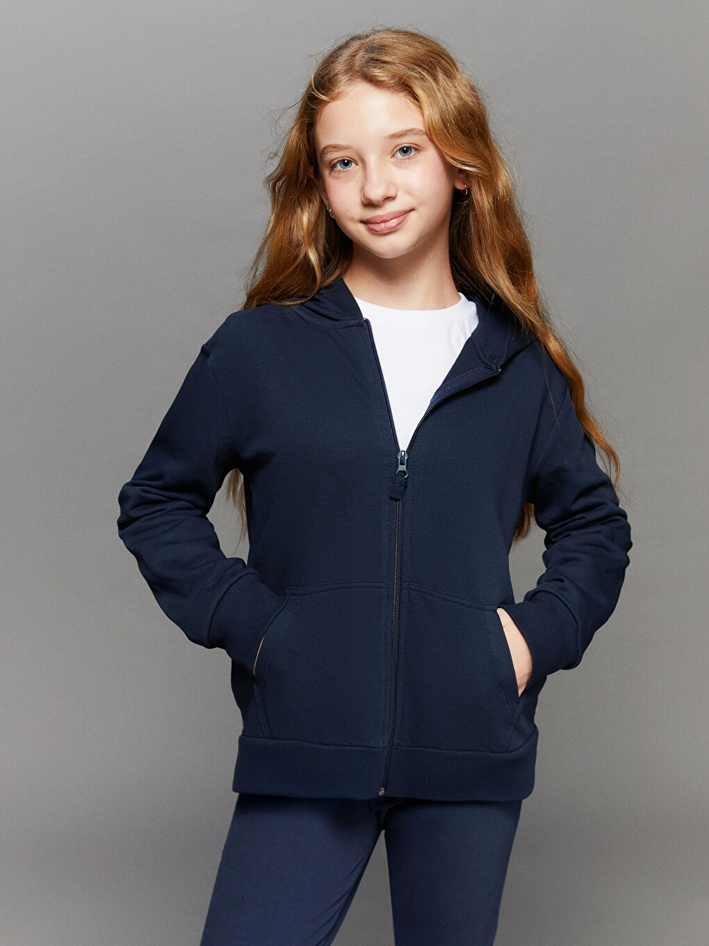 Толстовка на блискавці з капюшоном, базова, довгий рукав, для дівчаток-1