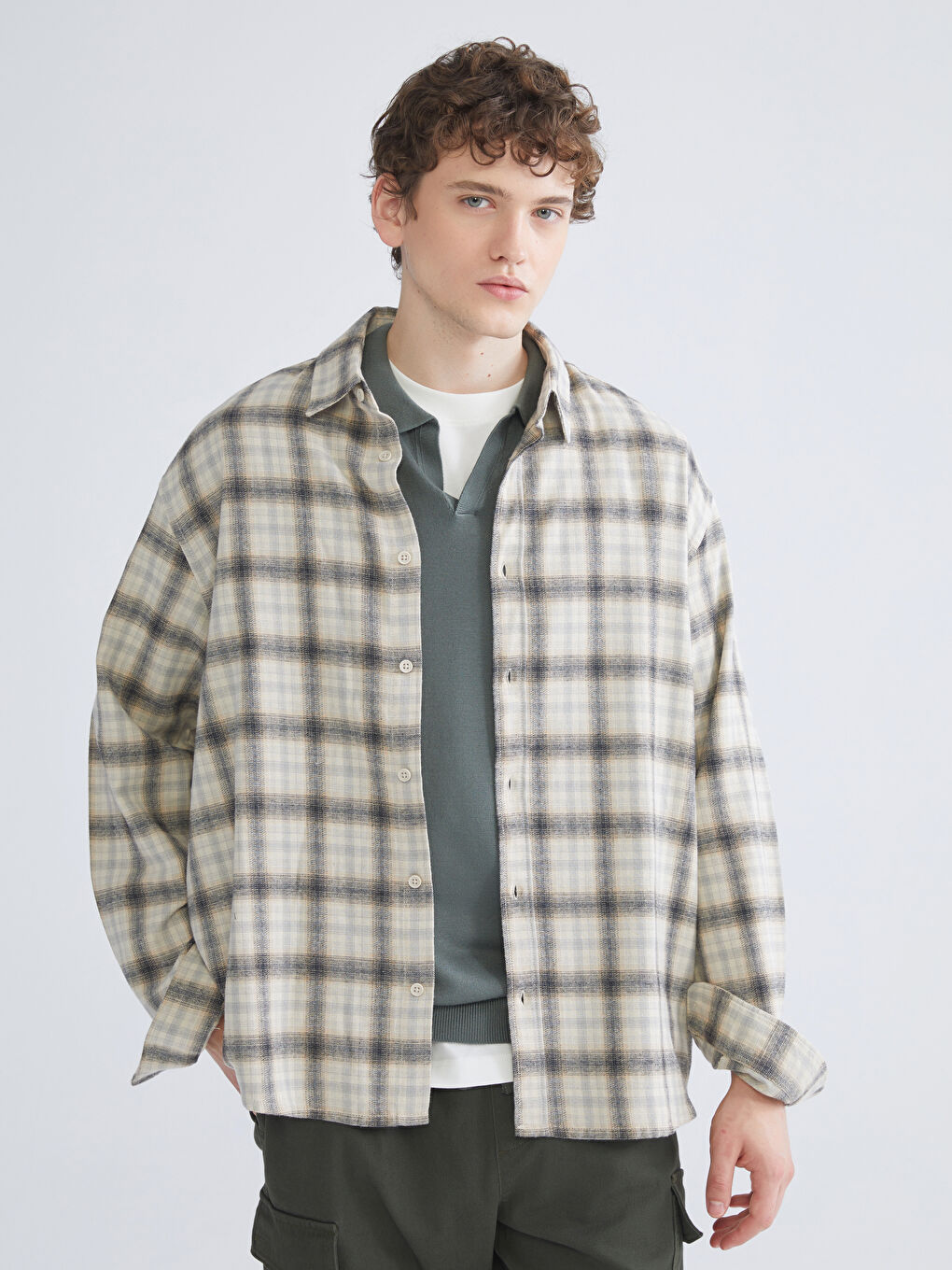 XSIDE Regular Fit Long Sleeve Plaid Men's Shirt -W52273Z8-LKQ