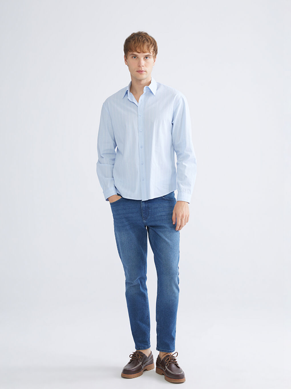 XSIDE Regular Fit Long Sleeve Poplin Men's Shirt -W52276Z8-LEN