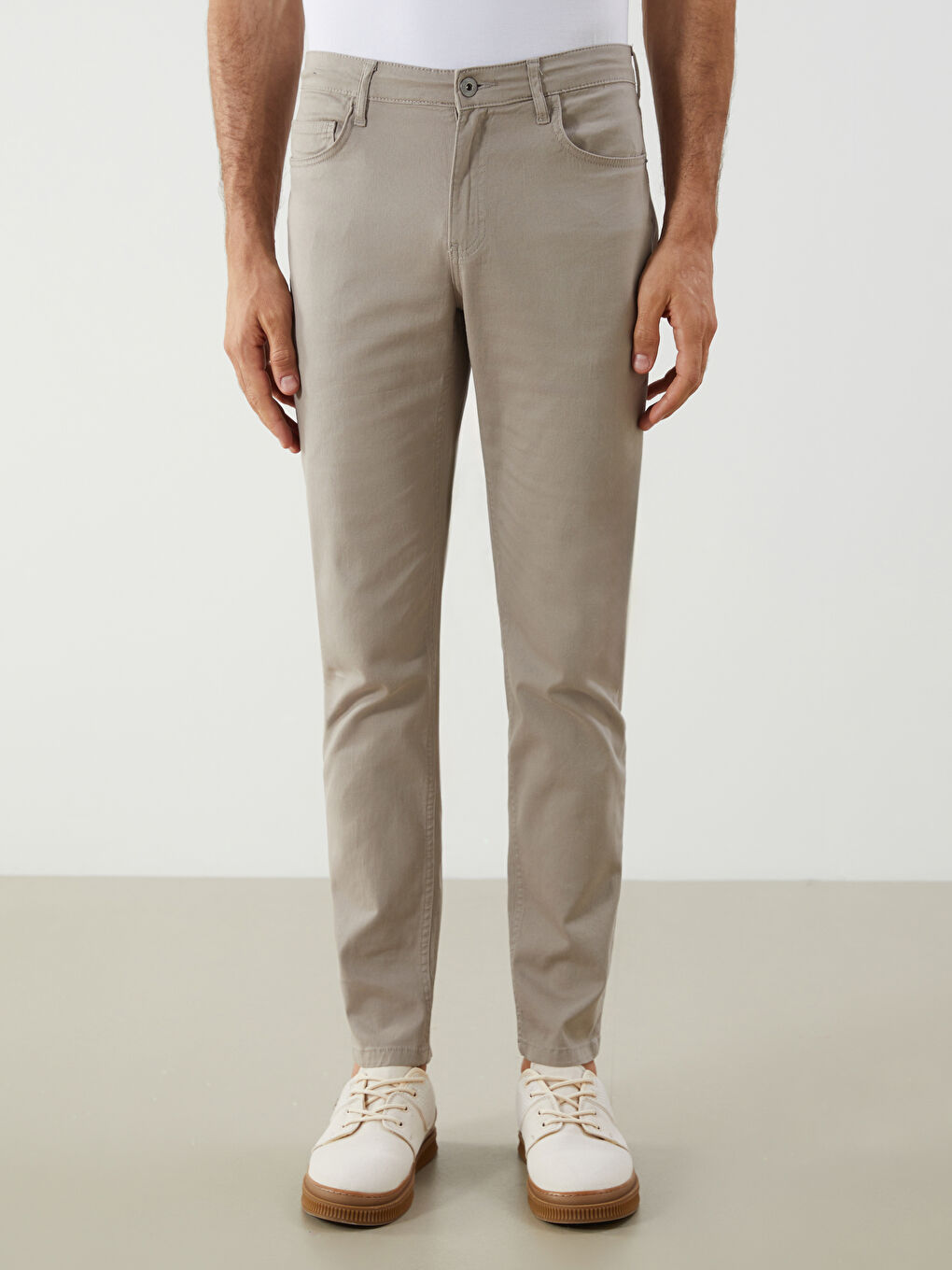 Bej Dar Kalıp Erkek Chino Pantolon-3