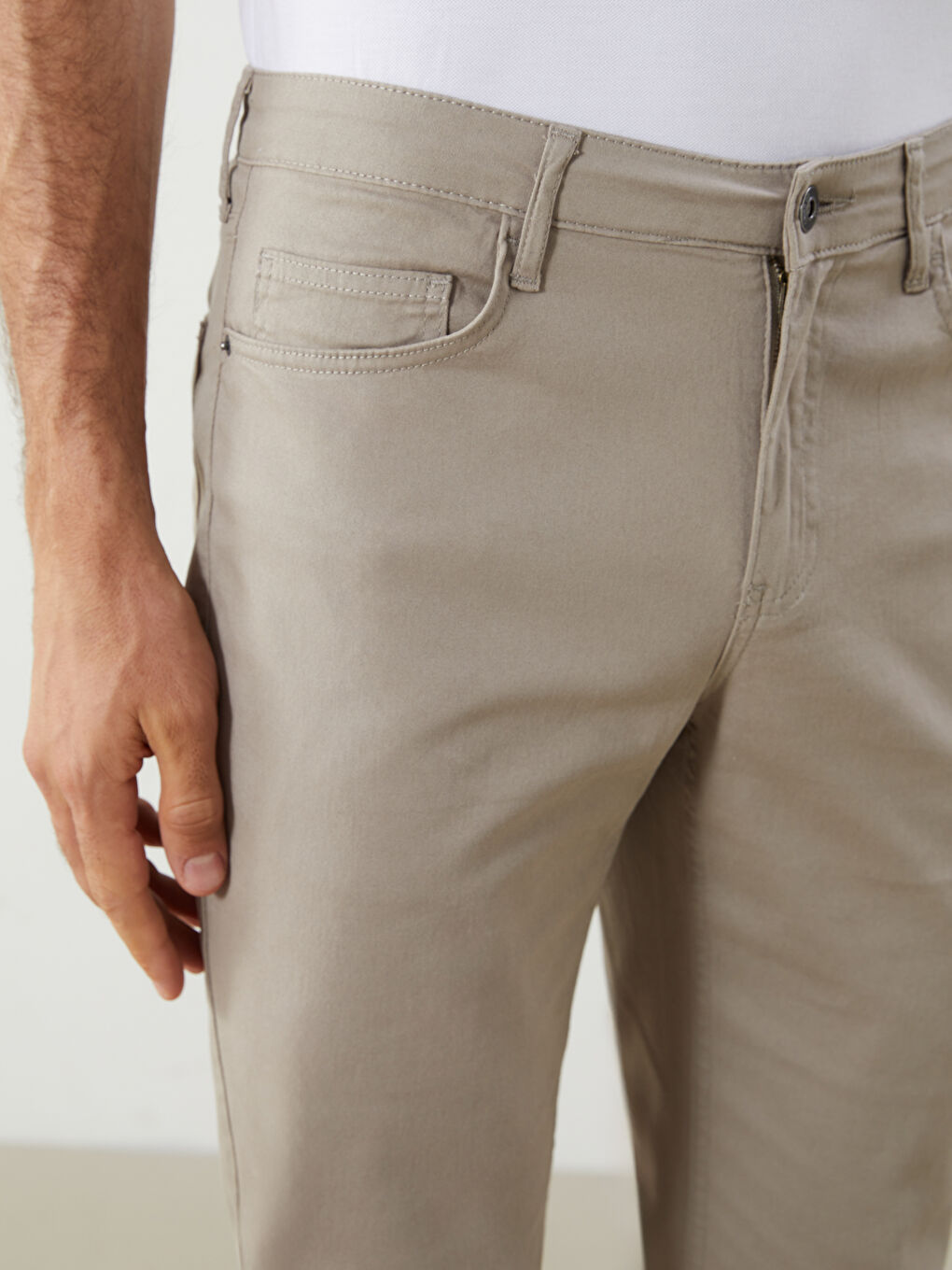 Bej Dar Kalıp Erkek Chino Pantolon-5