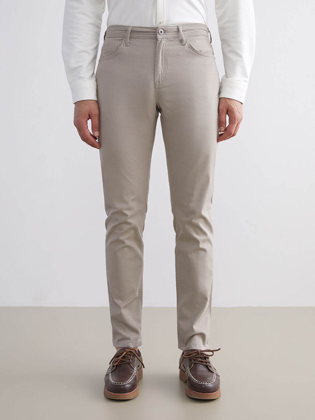 Bej Dar Kalıp Erkek Chino Pantolon-2