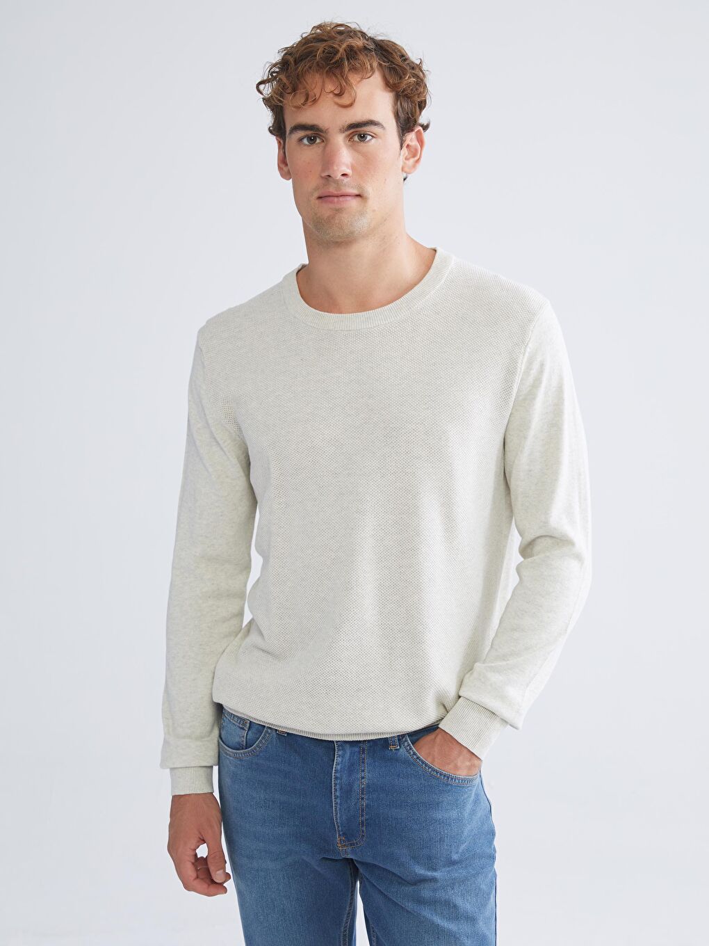 LCWAIKIKI Classic Crew Neck Long Sleeve Men's Tricot Sweater -W52329Z8-DFY