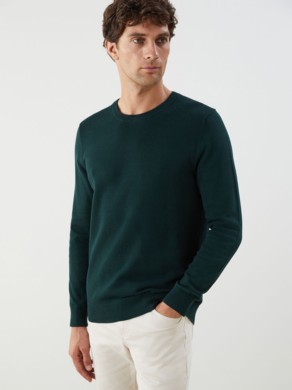 Crew Neck Long Sleeve Men's Tricot Sweater