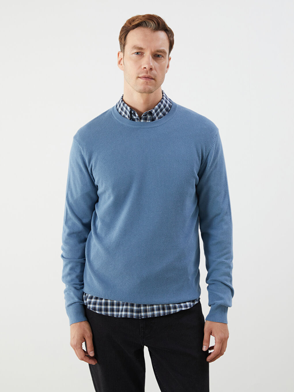 Crew Neck Long Sleeve Men's Tricot Sweater