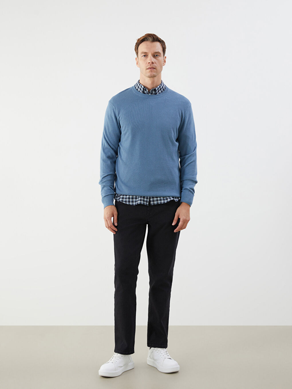 Crew Neck Long Sleeve Men's Tricot Sweater-2