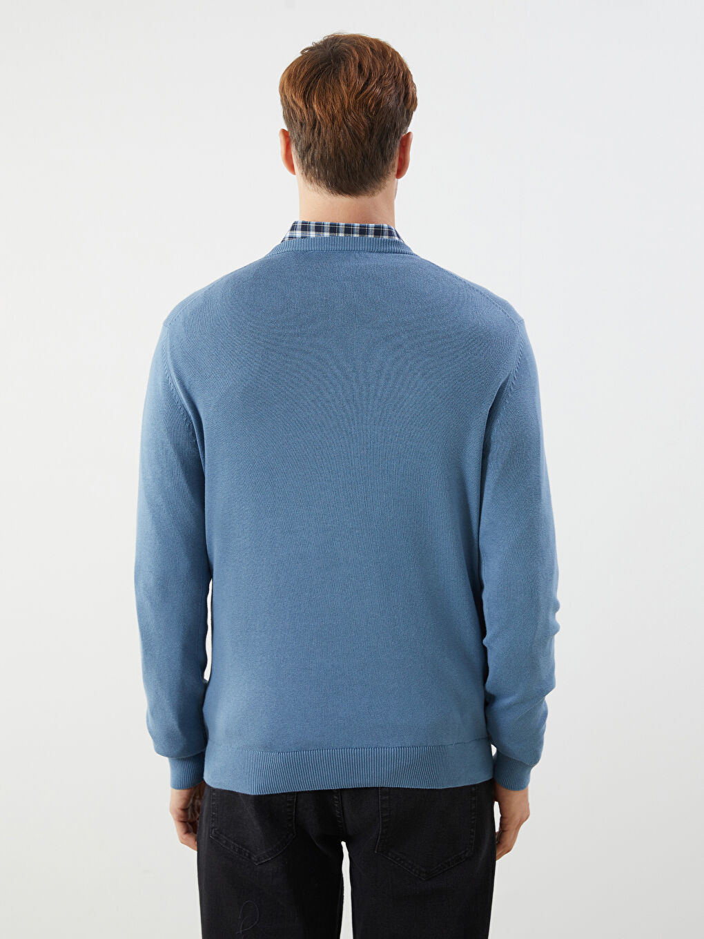 Crew Neck Long Sleeve Men's Tricot Sweater-6
