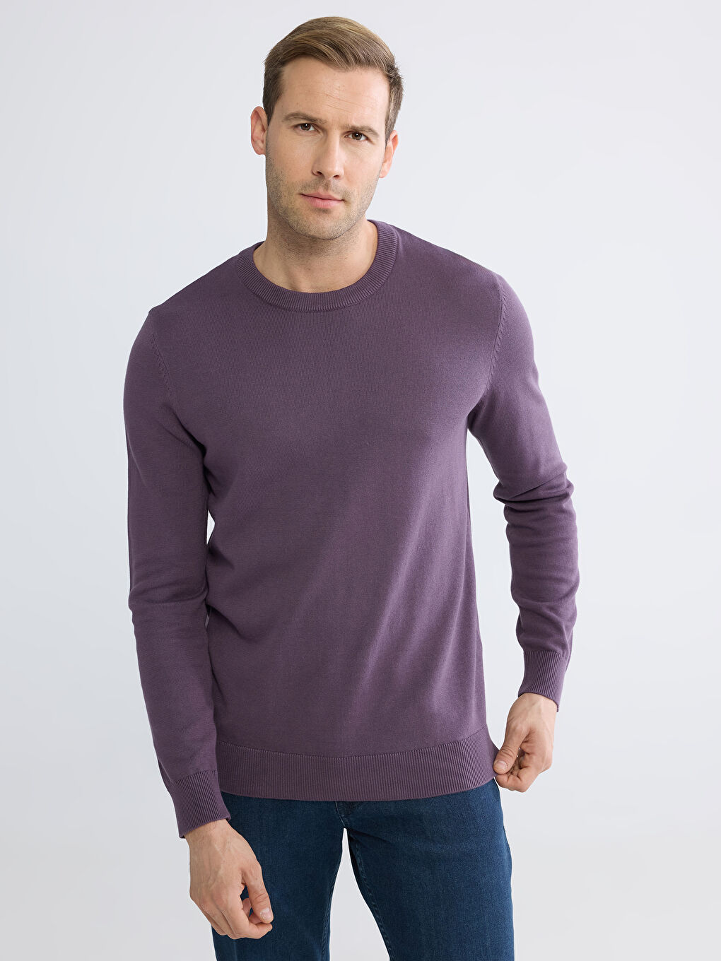 Crew Neck Long Sleeve Men's Tricot Sweater