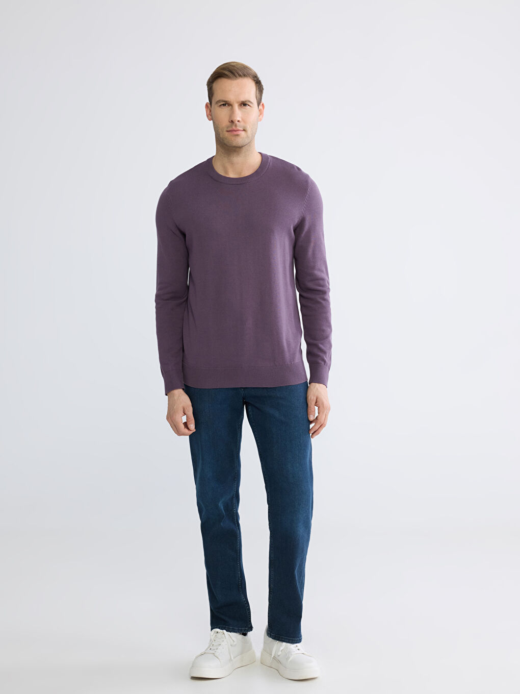 Crew Neck Long Sleeve Men's Tricot Sweater-1
