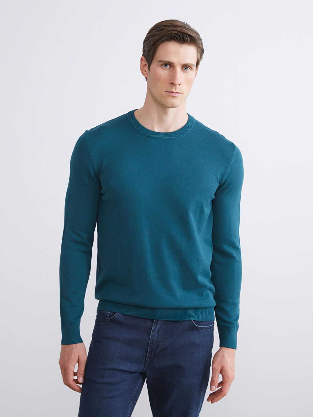 Crew Neck Long Sleeve Men's Tricot Sweater