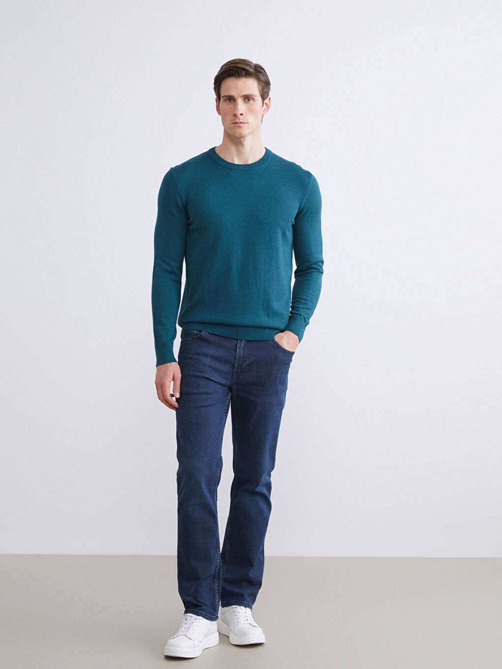 Crew Neck Long Sleeve Men's Tricot Sweater-1