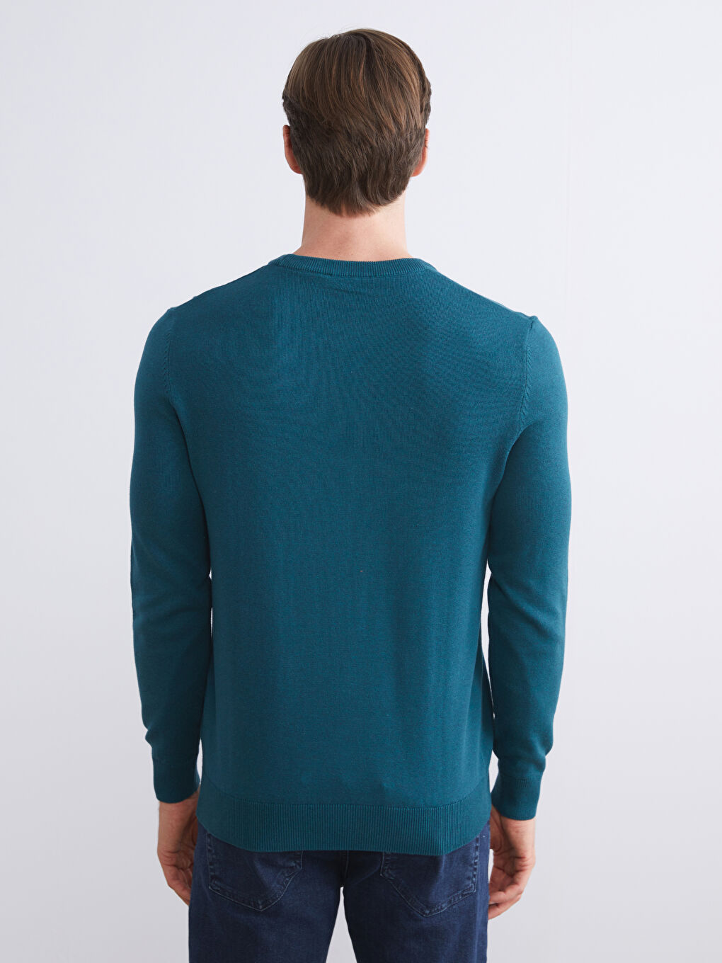 Crew Neck Long Sleeve Men's Tricot Sweater-3