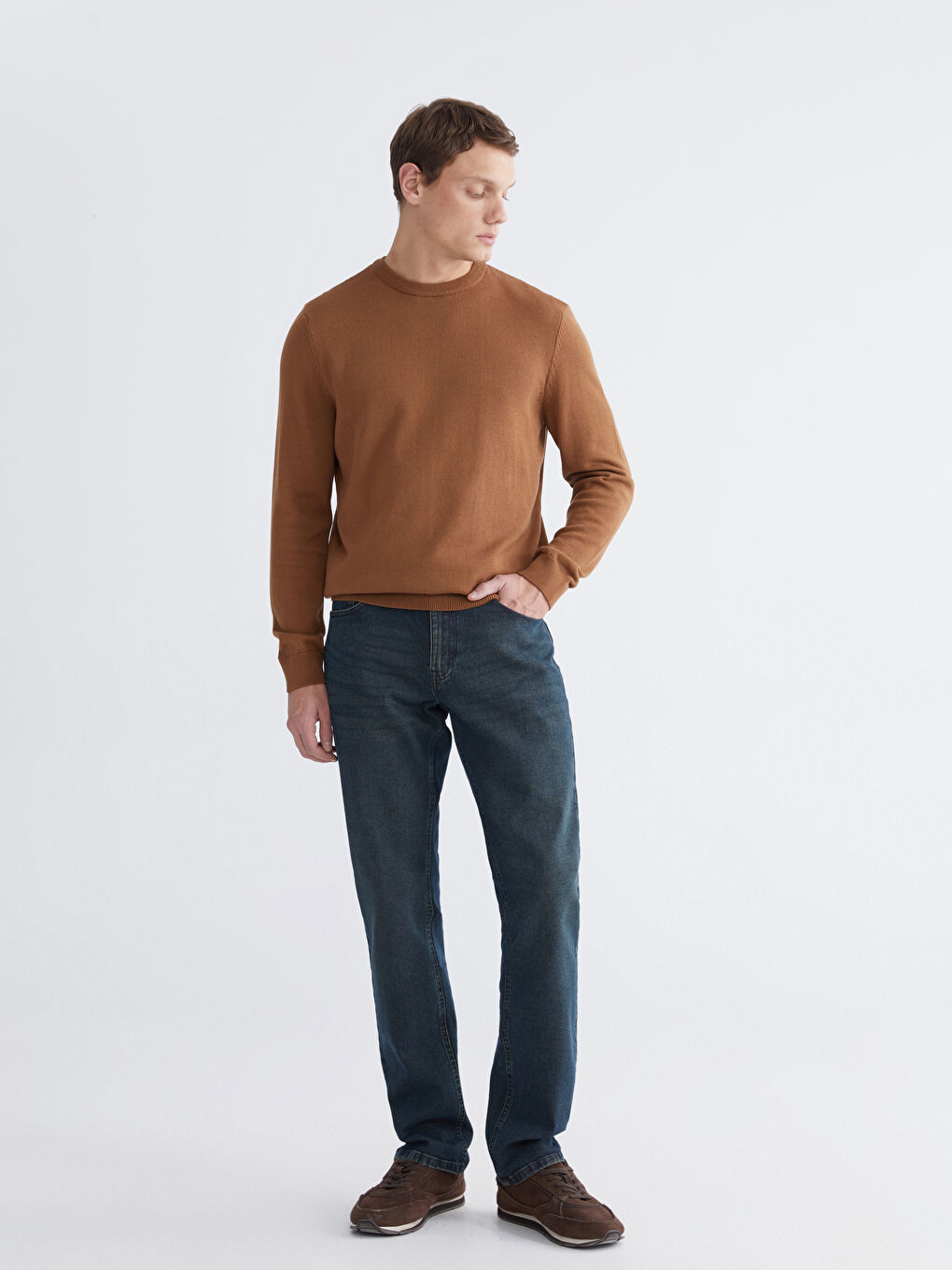 Kahverengi Bisiklet Yaka Erkek Triko Kazak-1