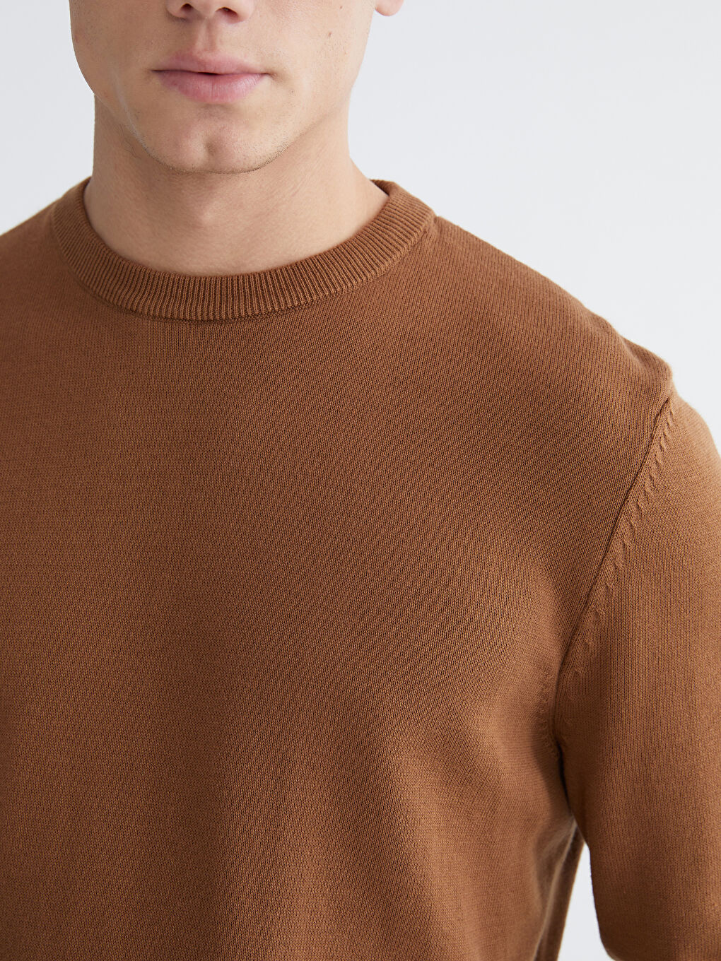 Kahverengi Bisiklet Yaka Erkek Triko Kazak-2