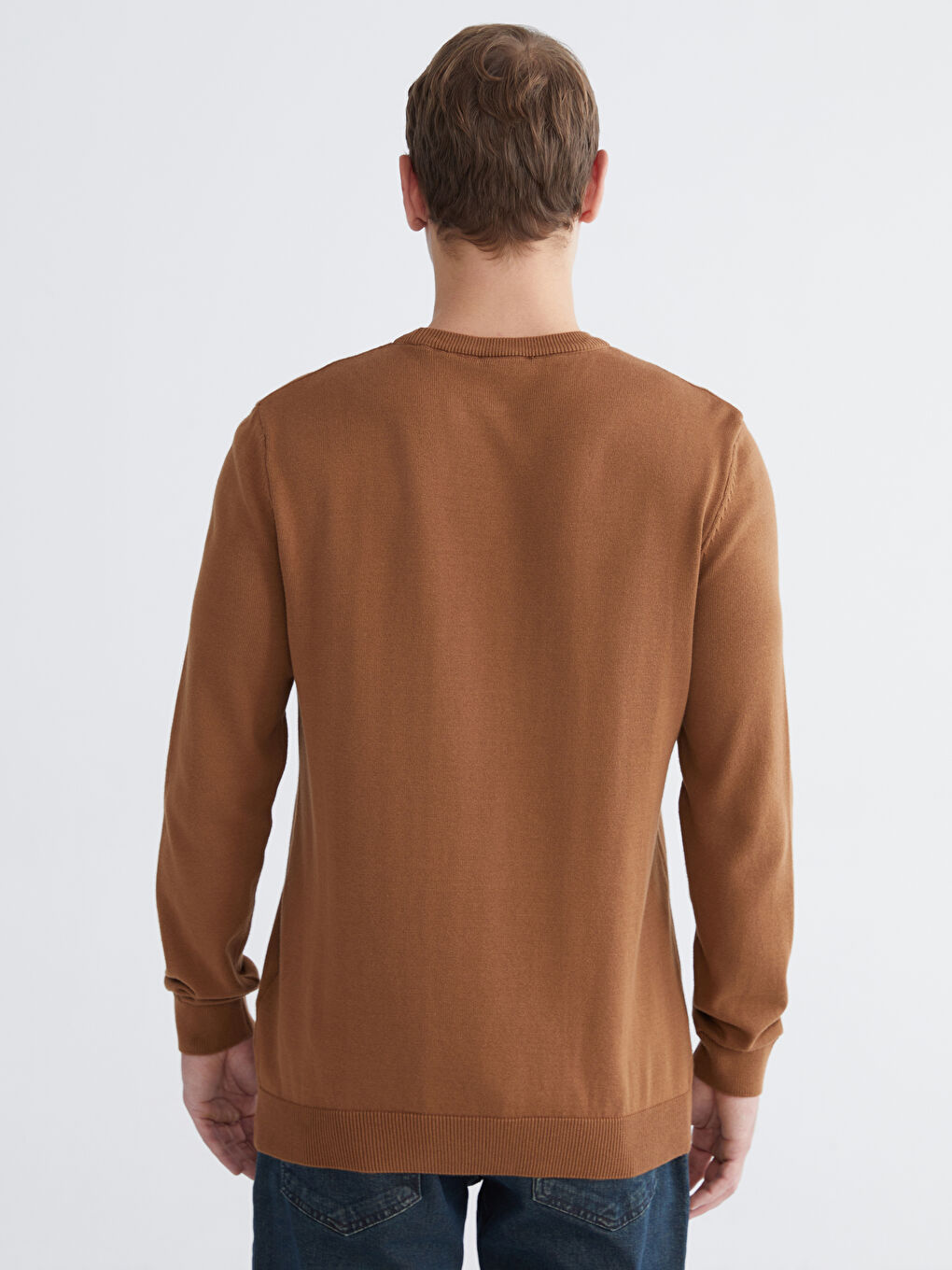 Kahverengi Bisiklet Yaka Erkek Triko Kazak-3