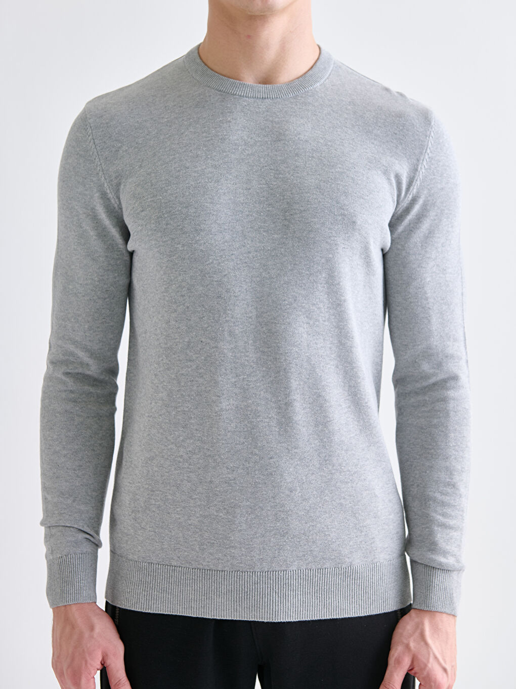 Crew Neck Long Sleeve Men's Tricot Sweater-2