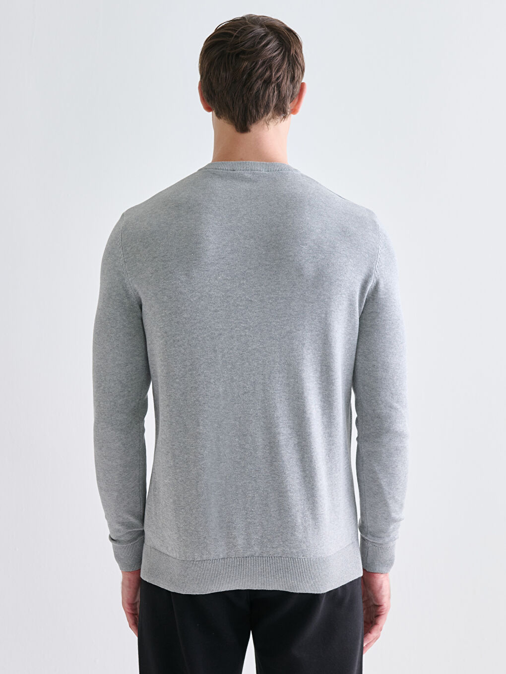 Crew Neck Long Sleeve Men's Tricot Sweater-3