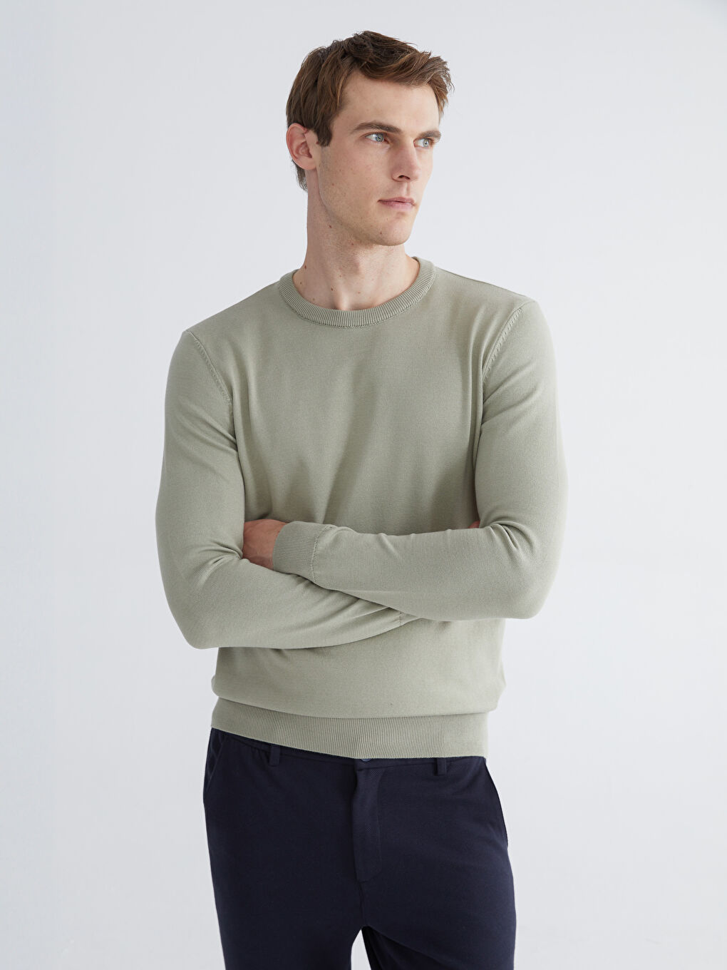 Yeşil Bisiklet Yaka Erkek Triko Kazak