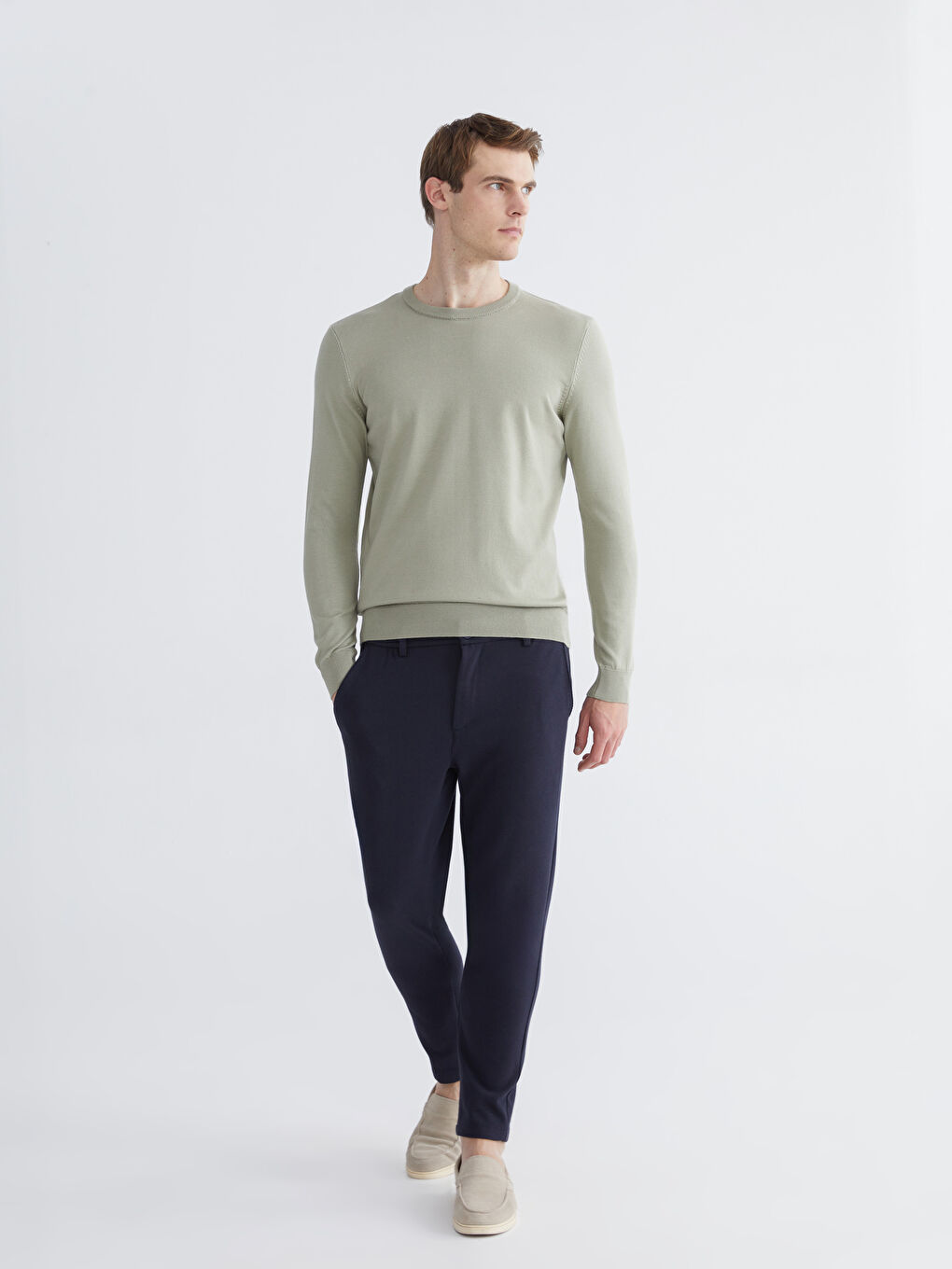 Yeşil Bisiklet Yaka Erkek Triko Kazak-1