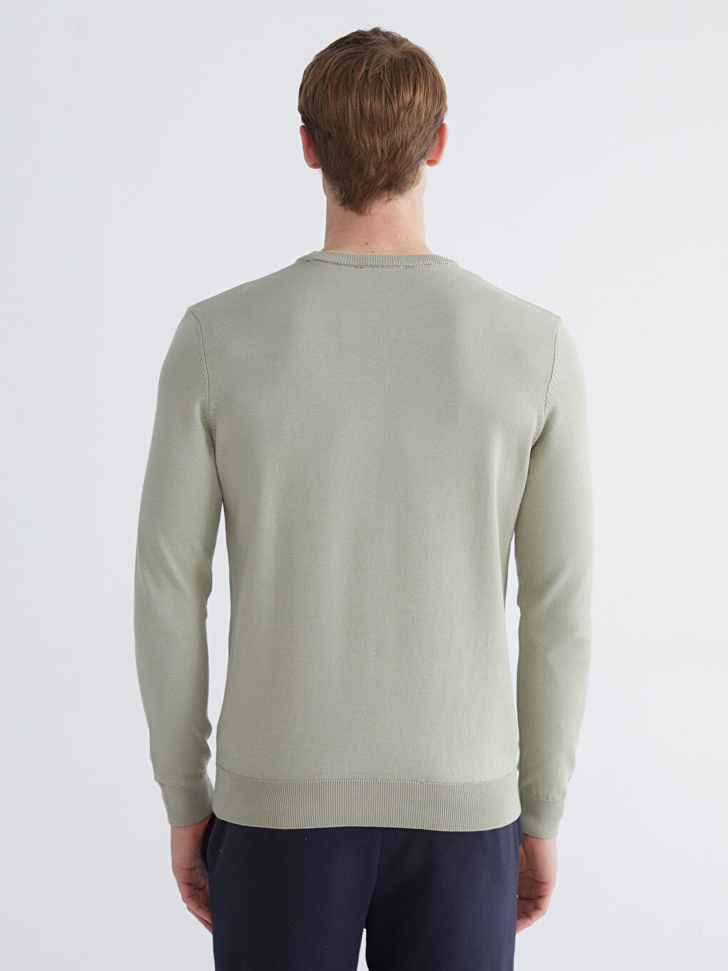 Yeşil Bisiklet Yaka Erkek Triko Kazak-3