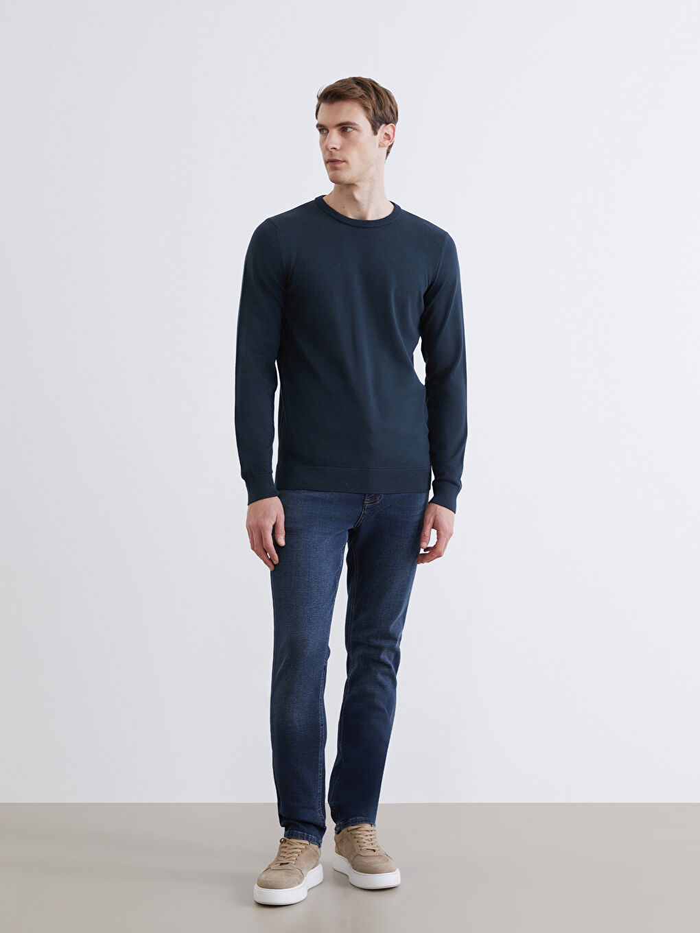 Crew Neck Long Sleeve Men's Tricot Sweater-1