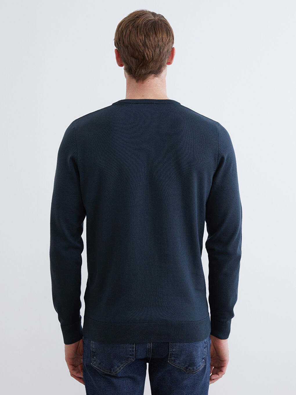 Crew Neck Long Sleeve Men's Tricot Sweater-3