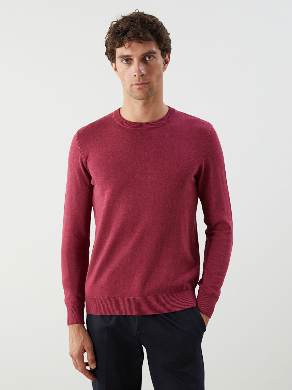 Crew Neck Long Sleeve Men's Tricot Sweater