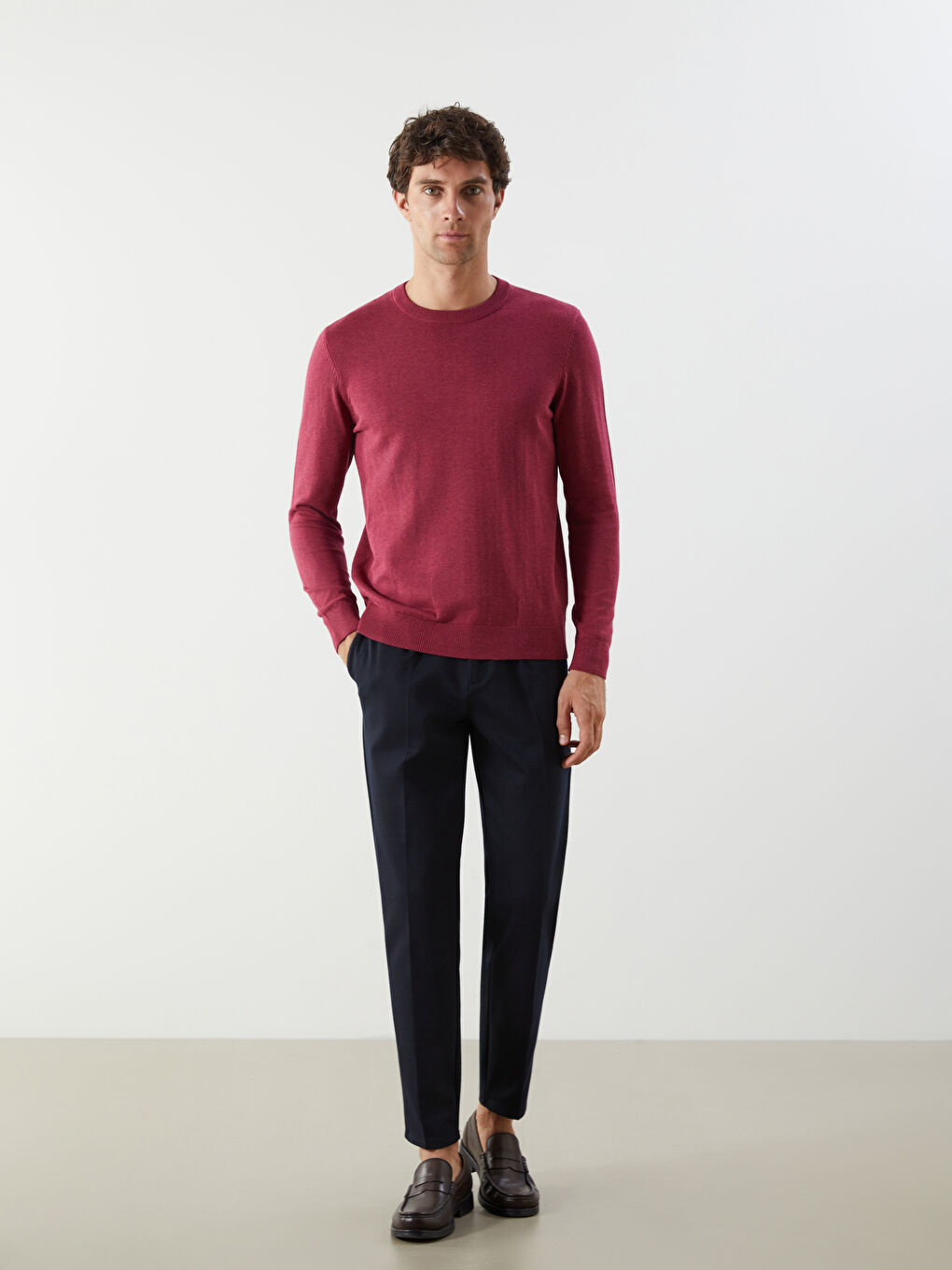 Crew Neck Long Sleeve Men's Tricot Sweater-1