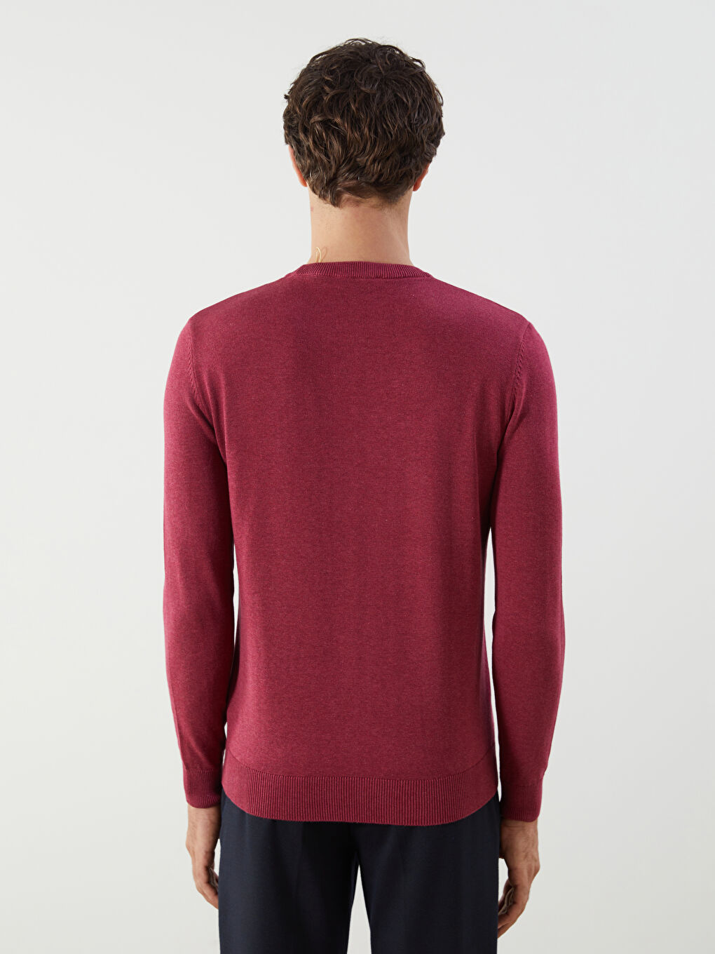 Crew Neck Long Sleeve Men's Tricot Sweater-3