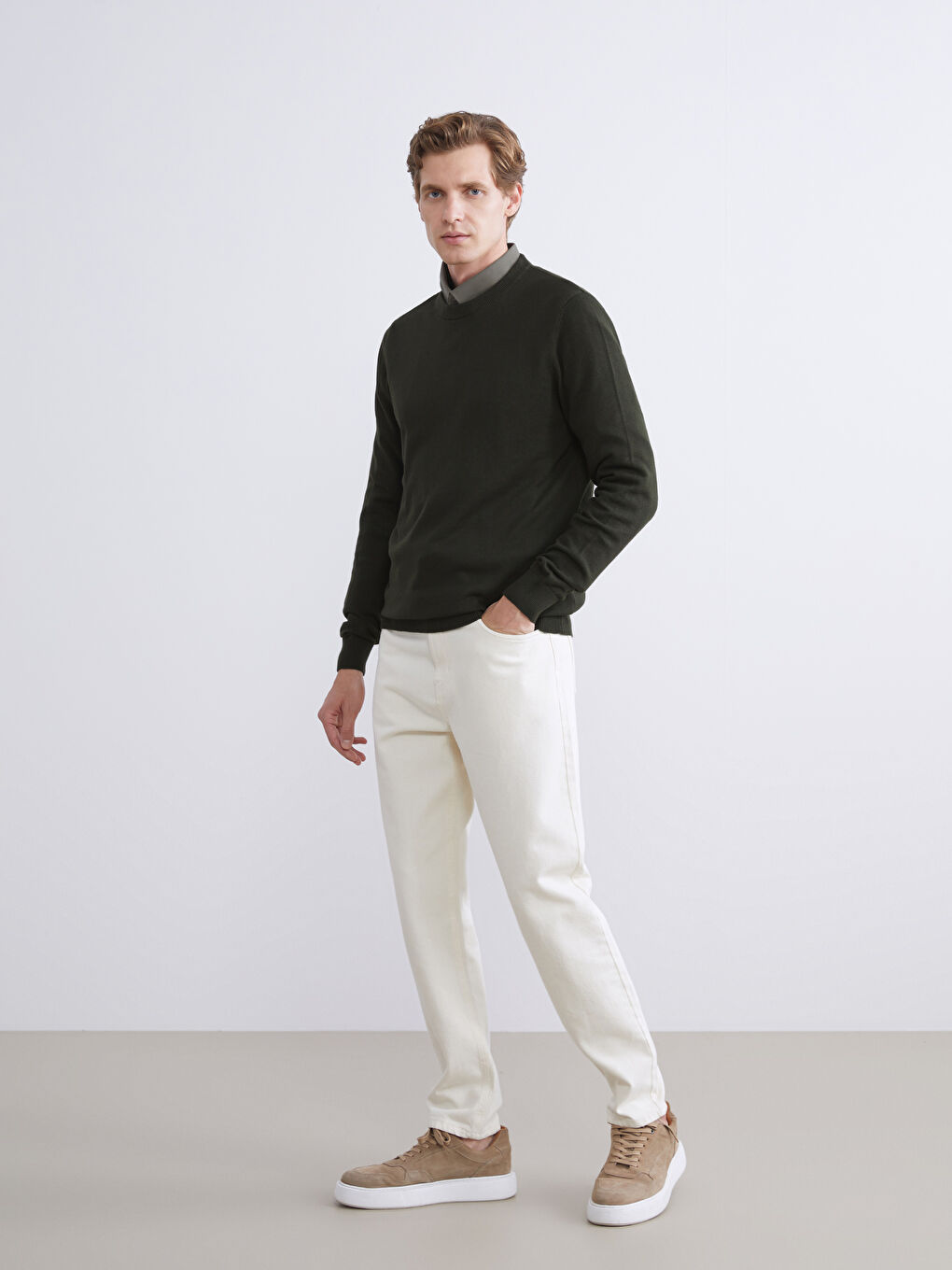 Crew Neck Long Sleeve Men's Tricot Sweater-1