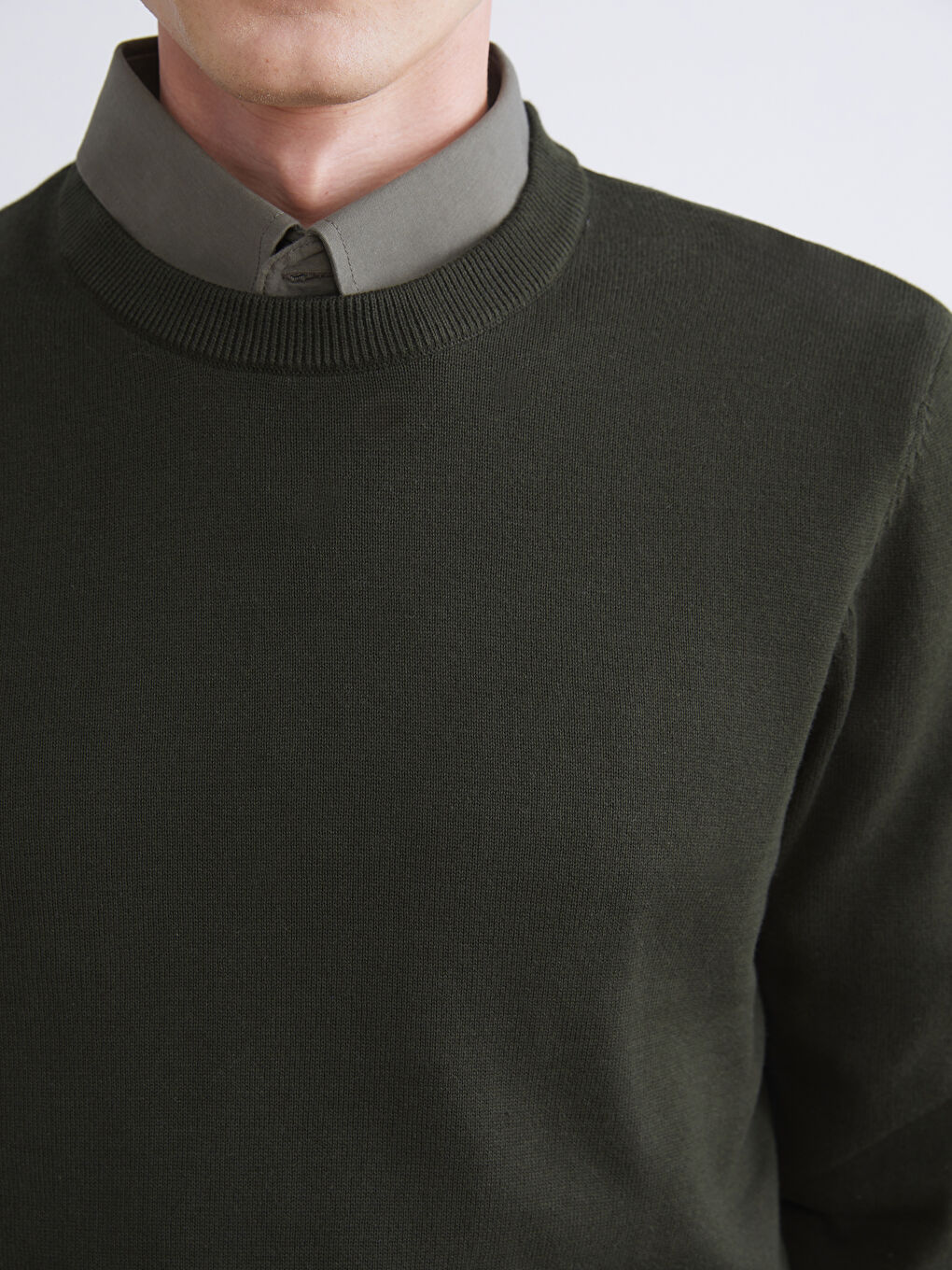 Crew Neck Long Sleeve Men's Tricot Sweater-2
