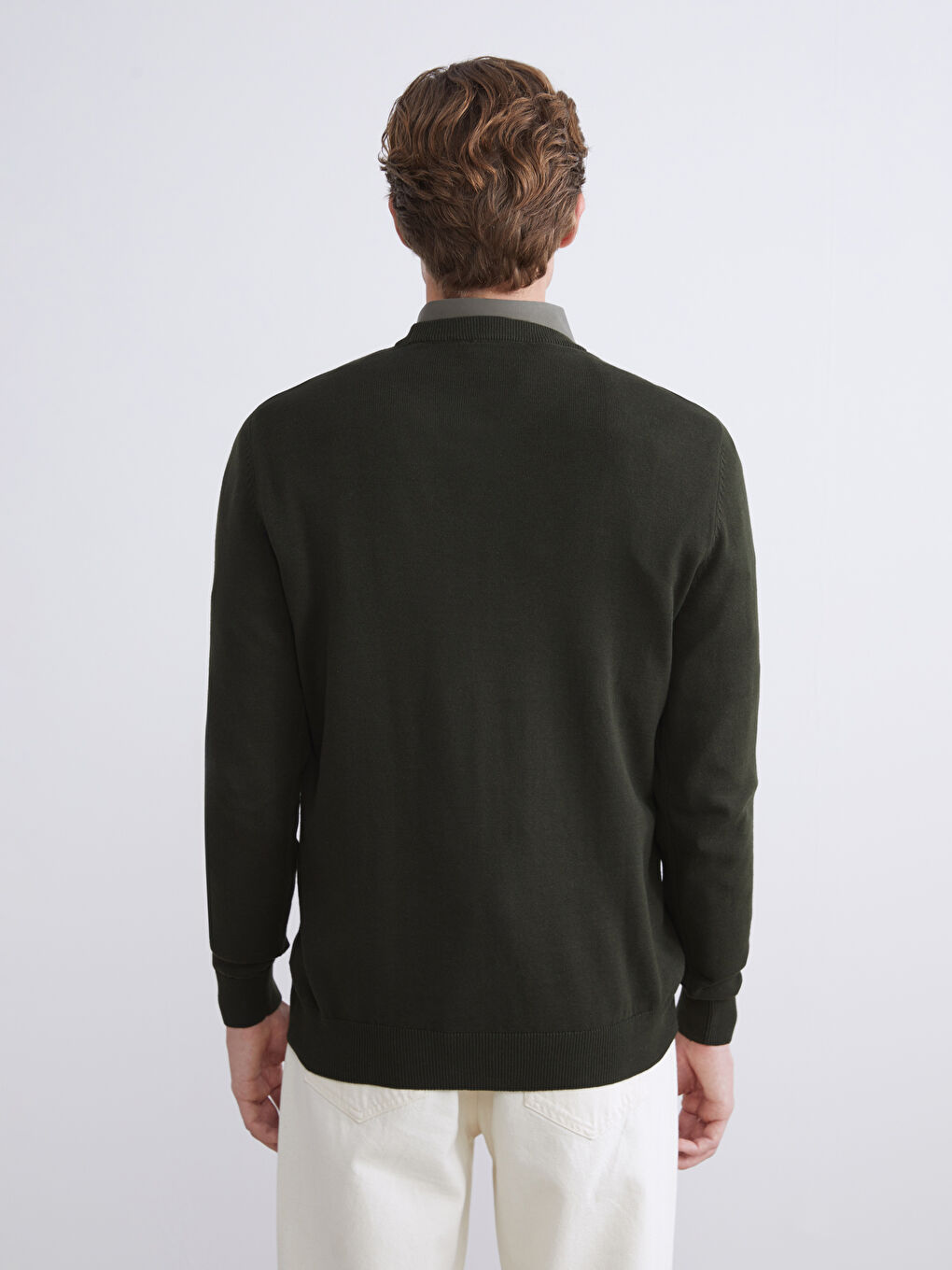 Crew Neck Long Sleeve Men's Tricot Sweater-3