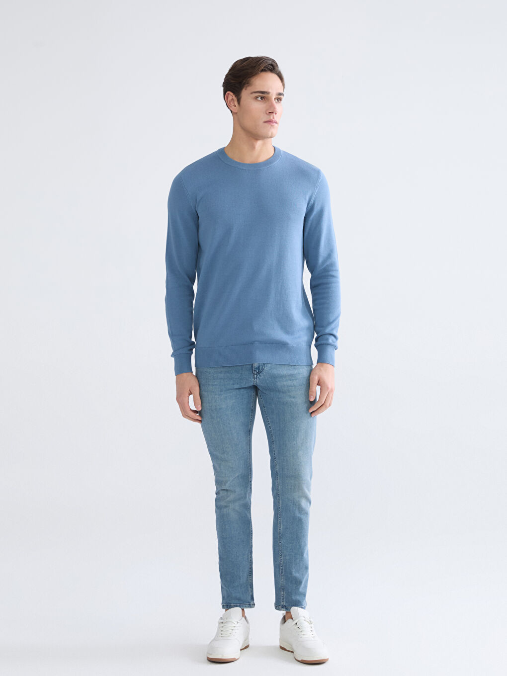 سويتر تريكو كم طويل بكول مدور رجال-1