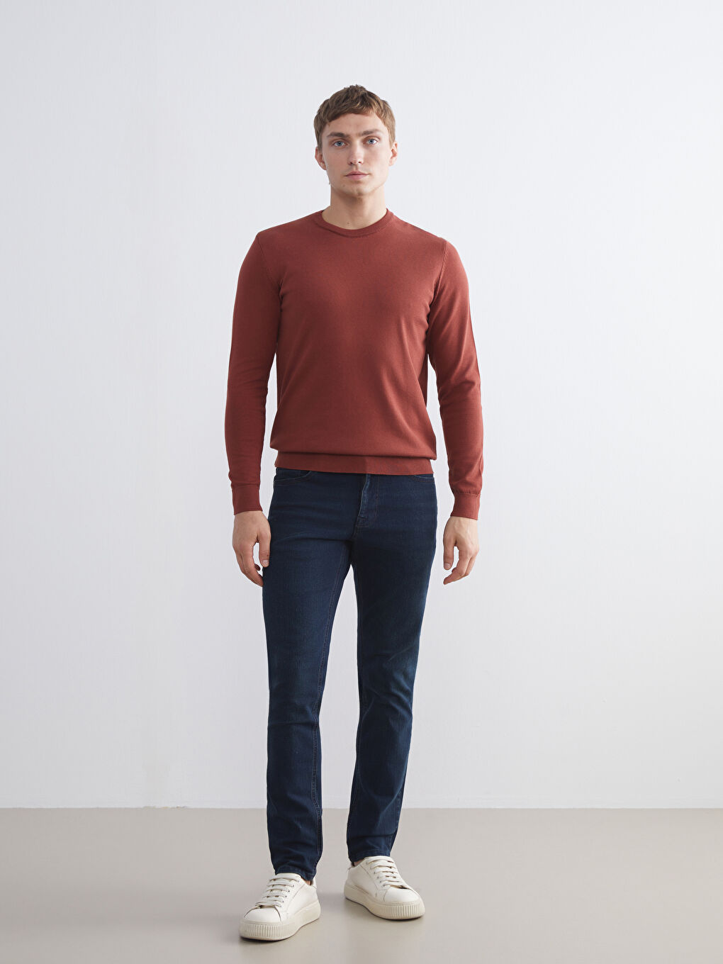 Turuncu Bisiklet Yaka Erkek Triko Kazak-1